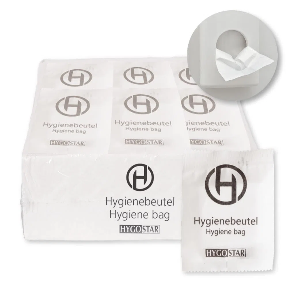 1000 Stück Hygostar Hygienebeutel | LDPE, weiß, L: 26cm, B: 13,5cm, Verkaufs-Tray, Karton, Hygienebeutel, Hygienetüten, Damenhygiene