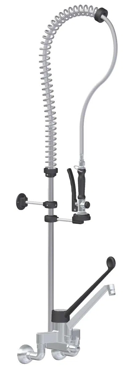 GastroHero Zweiloch Geschirrwaschbrause 2GWBT/E_PROFI | Wandmontage | Mischbatterie | Schwenkhahn | Profi Spülbrause | dosierbare Strahlstärke | Handbrause | 2 Mischventile für Warm- & Kaltwasser
