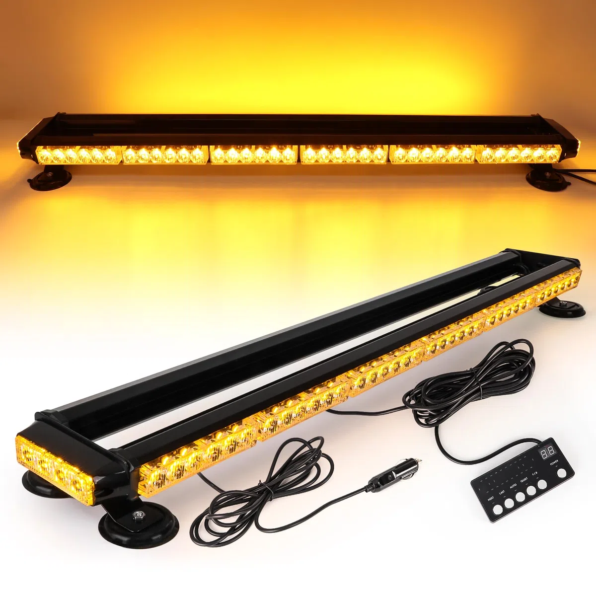 95cm 80LED Rundumleuchte - 12/24V Amber Warnleuchte Blinklicht, 16 Modi Wiederherstellungswarnung gelbes Magnet Notfallblinklampe für Truck Traktor Emergency KFZ LKW (Gelb)