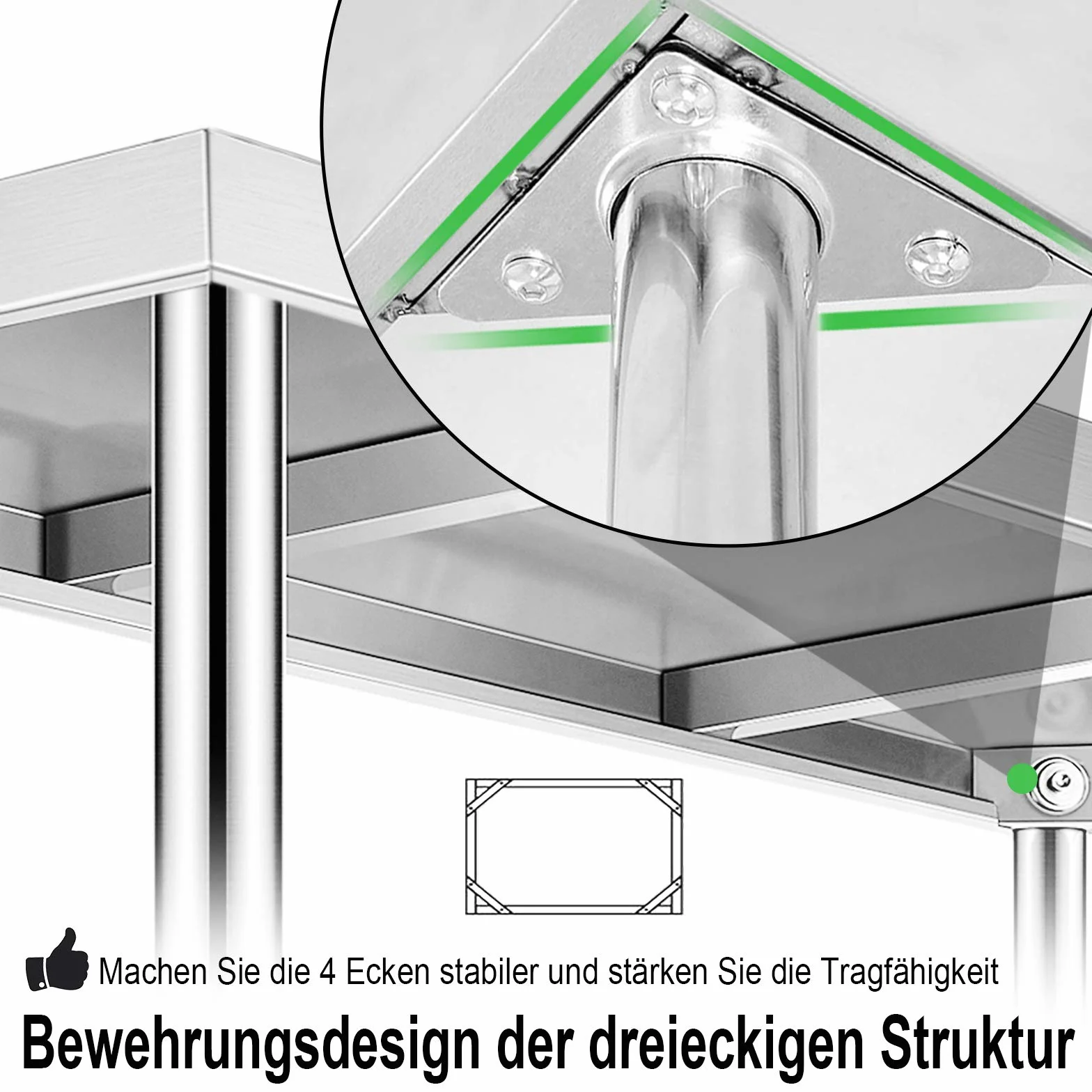 UISEBRT Edelstahl Arbeitstisch mit Aufkantung, Edelstahltisch Küchentisch mit Verstellbare Füße, Küche Tisch Zerlegetisch mit extra großer unteren Ablagefläche, 120 x 60 x 85 cm, mit Aufkantung