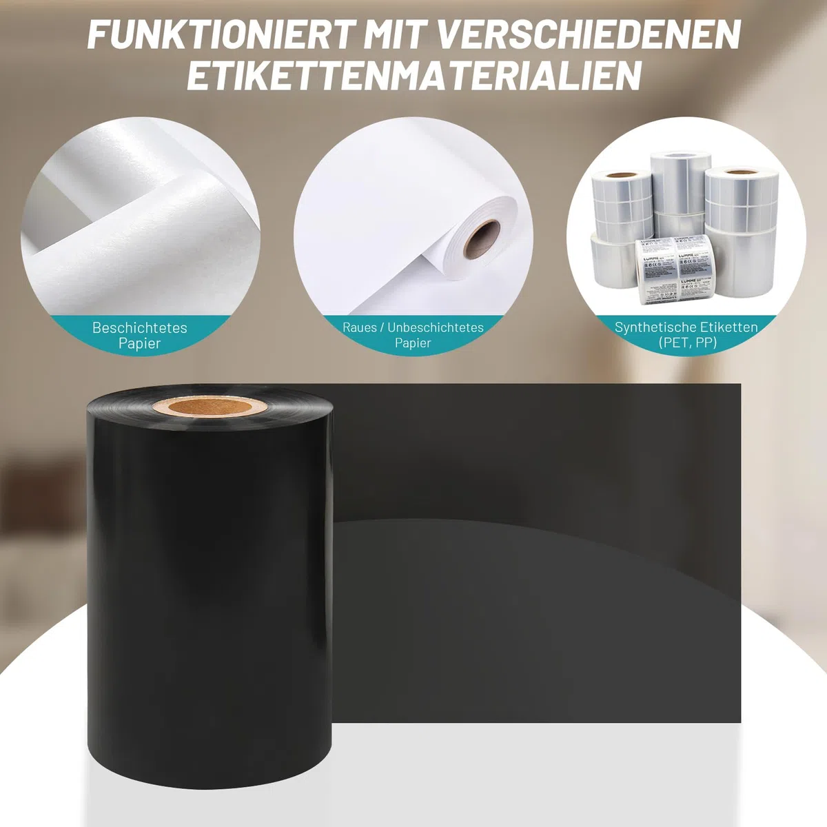 10 Rollen Harzverstärktes Wachsfarbband 110mm x 450m – 25mm-Kern Thermotransferband für Barcode-Etiketten, Außen-CSO, Kompatibel mit Zebra, Sato, Datamax, TSC, GoDex, Citizen
