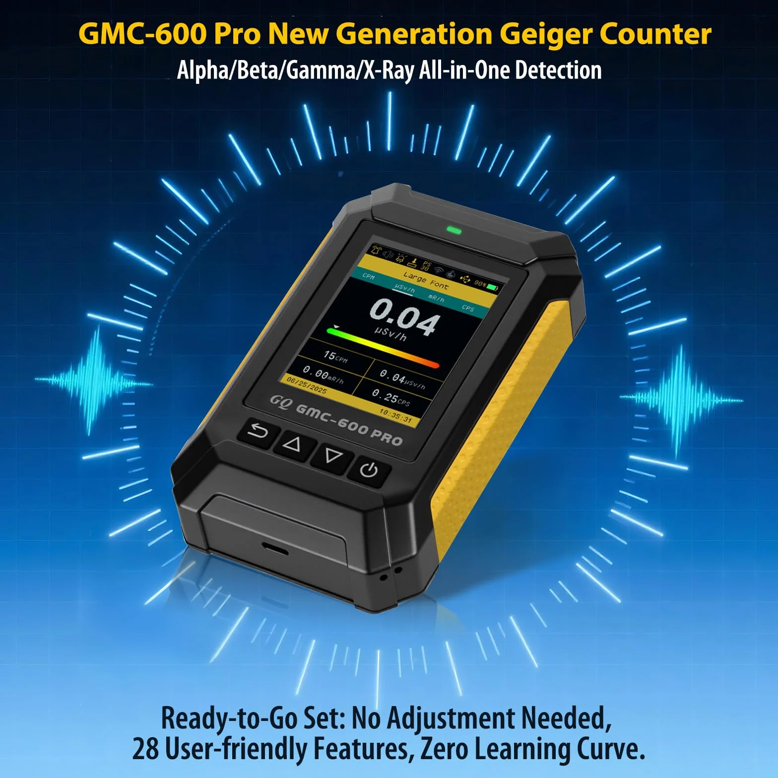 GQ GMC-600 PRO Geigerzähler, Nuklearstrahlungsdetektor, Dosimeter für Alpha, Beta, Gamma, Röntgenstrahlung, tragbarer Strahlungsmonitor mit Echtzeitdaten, globaler Datenfreigabe (GMC 600 PRO)
