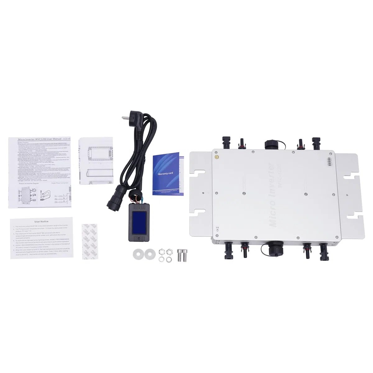Solar Wechselrichter Mikro Wechselrichter Wasserdichter Netzbinder Wechselrichter PV Solar Grid Tie Micro Inverter Modul LCD Anzeige Elektrische Isolierung 1200W (Silver)