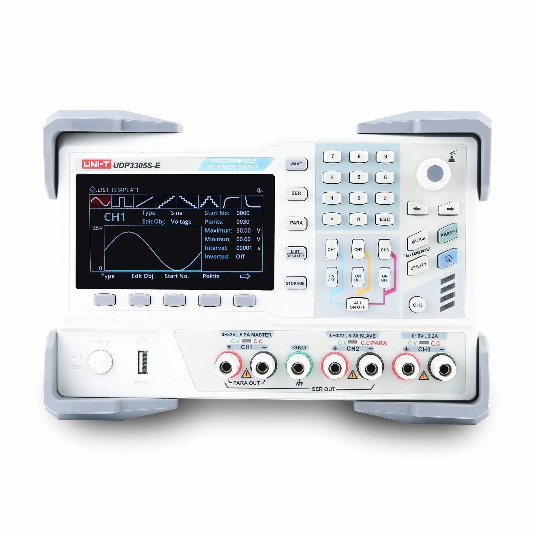 Uni-T UDP3305S-E programmierbares lineares DC Labornetzgerät Labor-Netzteil mit 4 Kanäle, 328W, 10mV,1mA Resolution; Spannung<0.3%+20mV Strom<0.2%+5mA Einstellgenauigkeit