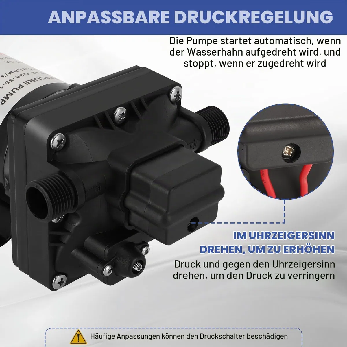 Wasserpumpe 12V für Wohnmobil, Modell 4008-101-E65, Heiß- und Kaltwasserspender, 55 Psi, 3 Gallonen Pro Minute, 7,5 Ampere, Selbstansaugend