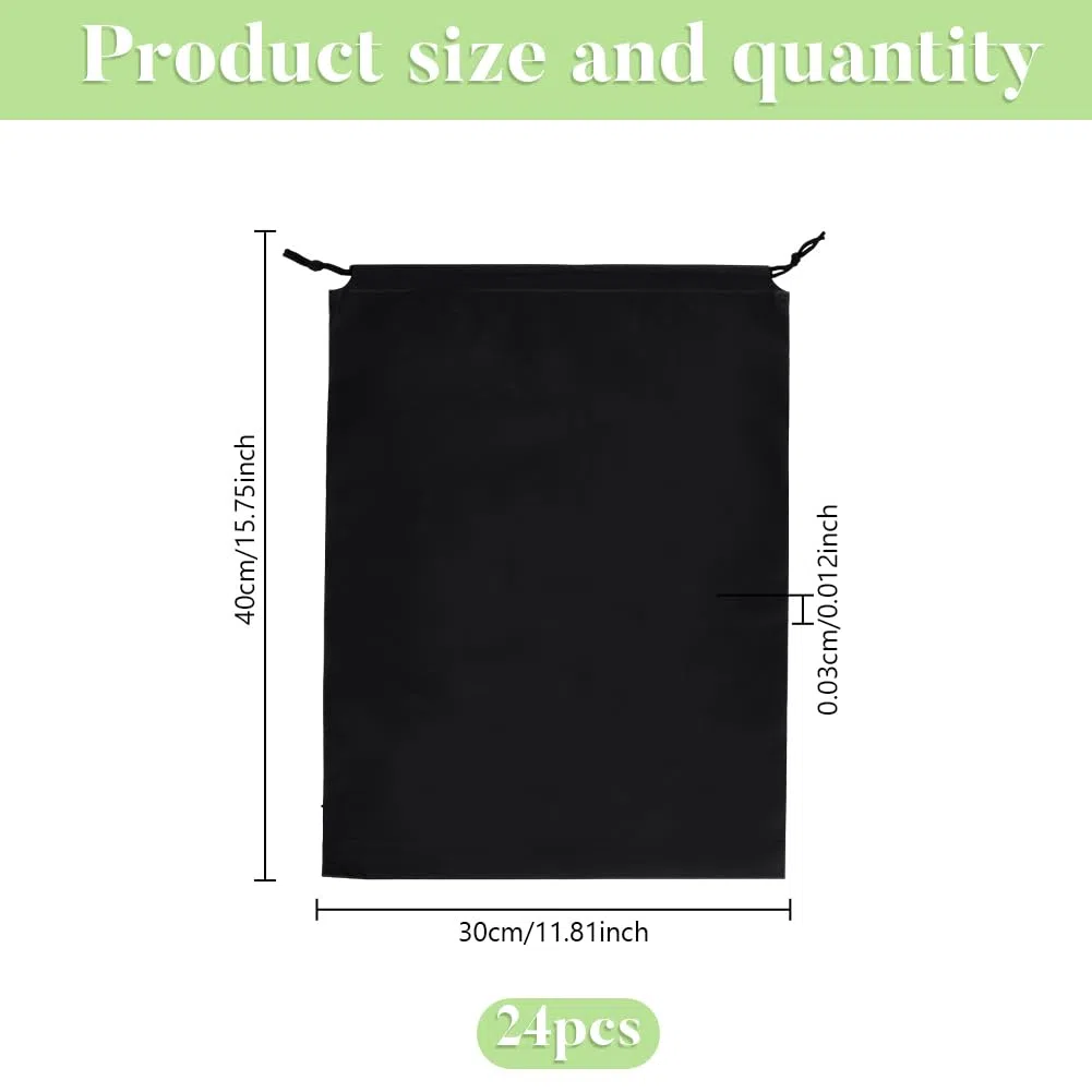 24 Stück Schuhbeutel, 40x30cm Schwarz Wasserabweisend Schuhtasche Großpackung Staubabweisende Schuhtaschen Mit Zugband Wiederverwendbares Für Schuhe Kleidung Spielsachen
