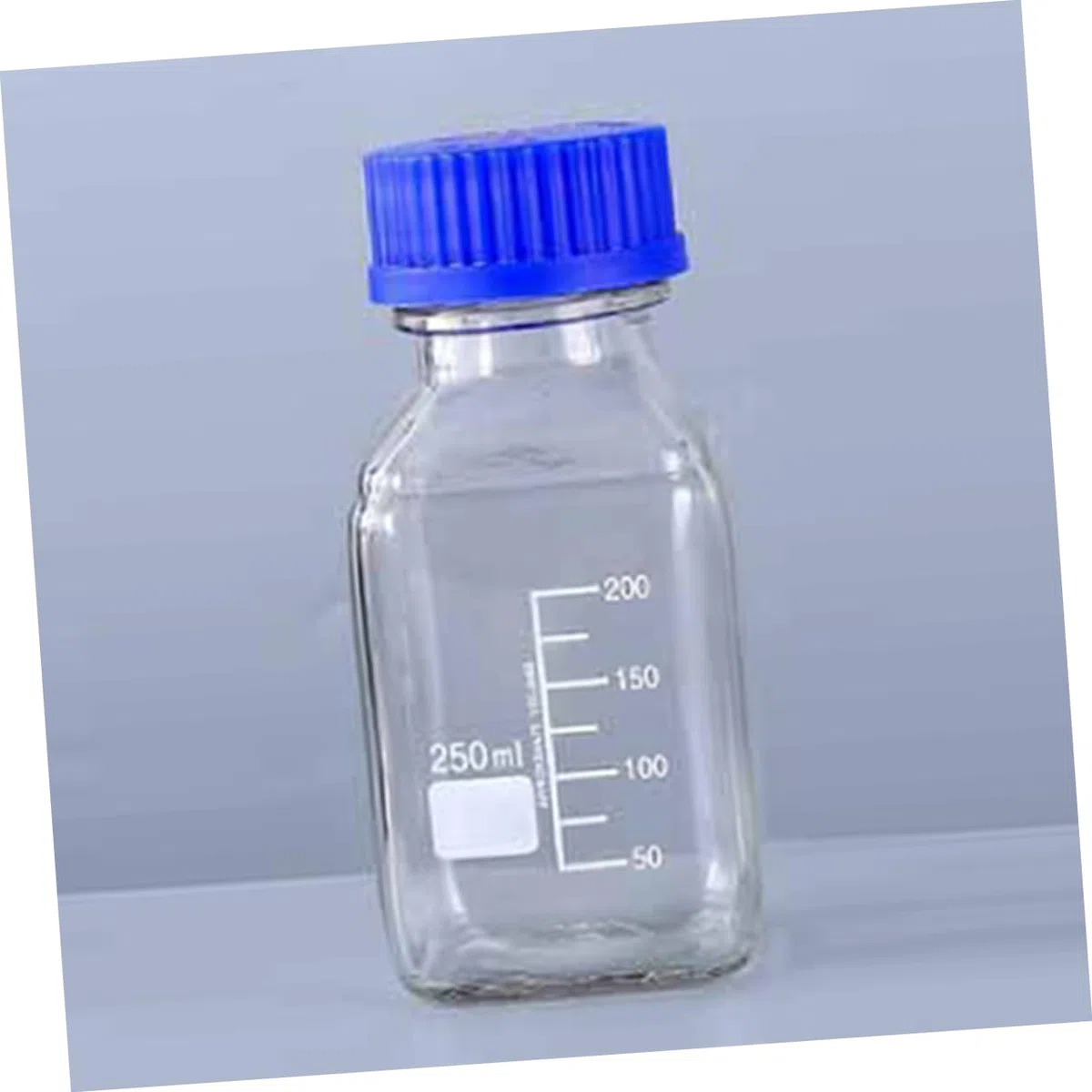 6stücke Graduierte Glasflaschen Für Laboranwendungen Blaues Deckel-design Weithalsflasche Mit Präzisen Messlinien Für Chemische Proben Und Reagenzien