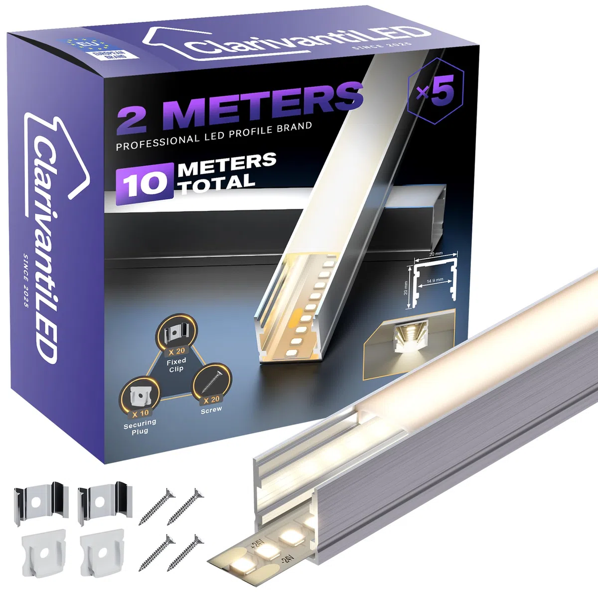 LED Profil 2m×5pc U-Form Aluminium mit Milchig Weißer Abdeckung Kanal Diffusor Alu Profil LED leisten Schienen kanalleiste Aluprofil Streifen Profile lichtkanal led strip aluschiene unterputzprofil