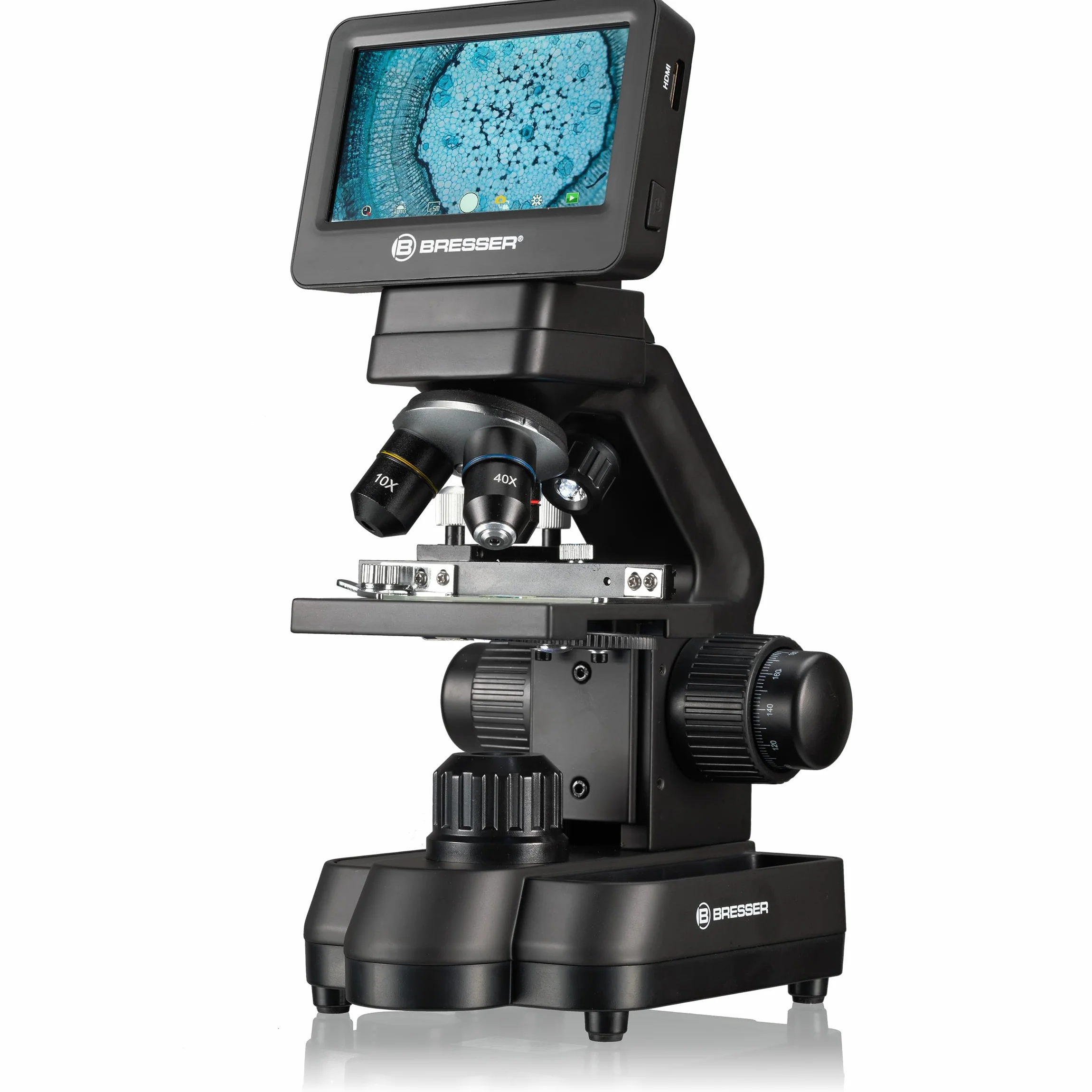 Bresser Mikroskop Biolux Touch 5 MP LCD Mikroskop für Schule und Hobby mit mechanischem Kreuztisch, HDMI, USB, SD Anschluss