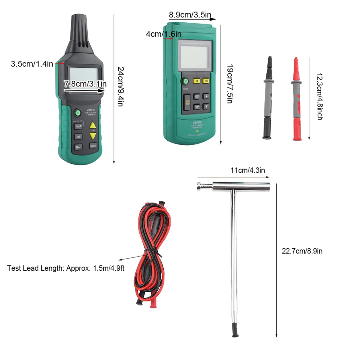 Kabeldetektor MS6818 mit Metallrohr Ortungsgerät für Elektrokabel 12-400V AC DC Spannungsprüfer