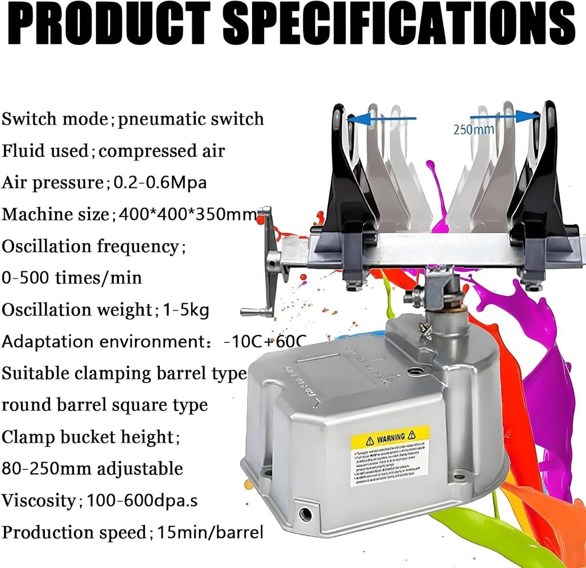 Luftbetriebener Farbschüttler, 1–5 l Fassungsvermögen, Mischer, Schüttelmaschine, 15 Min./Eimer, 0–500 U/min, zum Mischen von Farben und Aquarellfarben