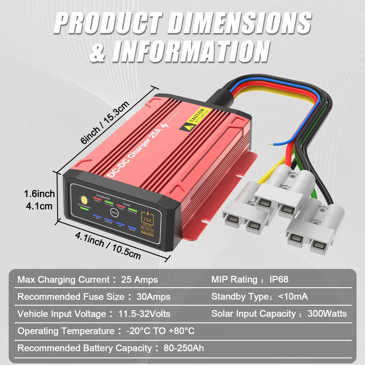 Wasserdichtes DCDC-Ladegerät mit MPPT für 12 V 25 A LiFePO4, Blei-Säure, SLA, Gel, AGM, Cal, DC zu DC Batterieladegerät mit Anderson