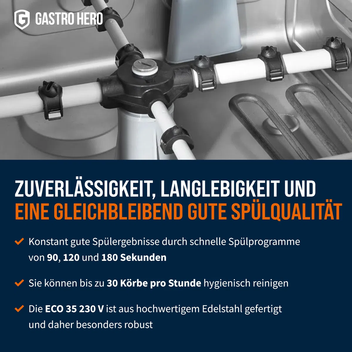 GastroHero Gläserspülmaschine Eco 35 230 V, Gläserspüler Gastronomie, Gläserspülmaschine Gastro, Gastronomiebedarf, Energiesparend, Schnellzyklus, Ideal für professionelle Küchen und Bars