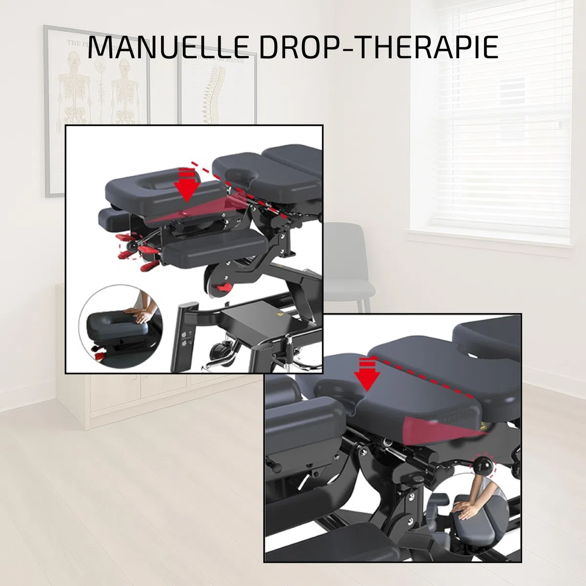 Professionelle Chiropraktik-Liege Herrington-481 – Elektrisch Verstellbar mit Integrierten Drops, Traktion und Flexion – Mit 1 Zusätzlichem Drop Gratis (Thorakal/Becken)