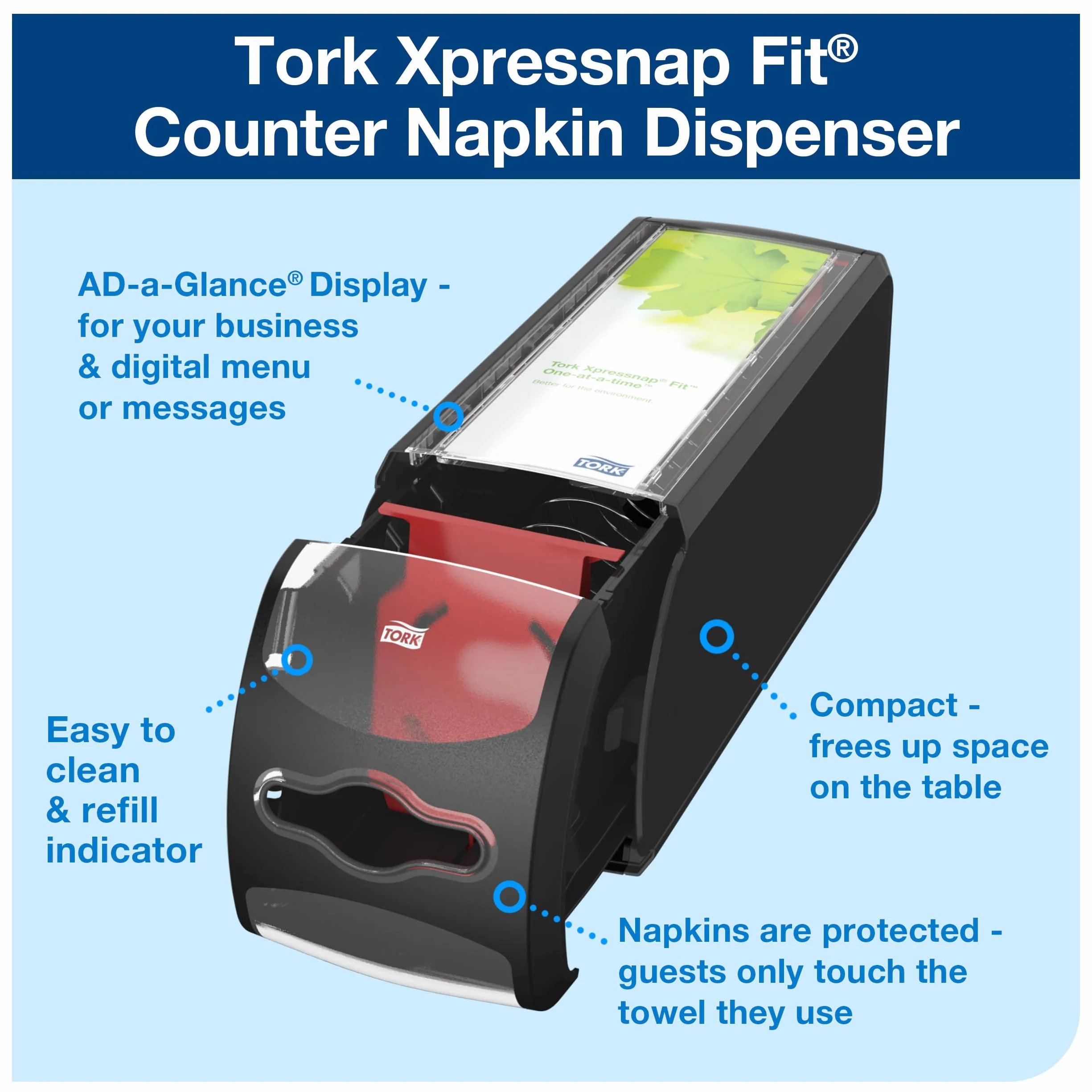 Tork Xpressnap Fit Theken Serviettenspender – 272901 – N14 Spender für Restaurants – sparsame Einzelblattentnahme, schwarz