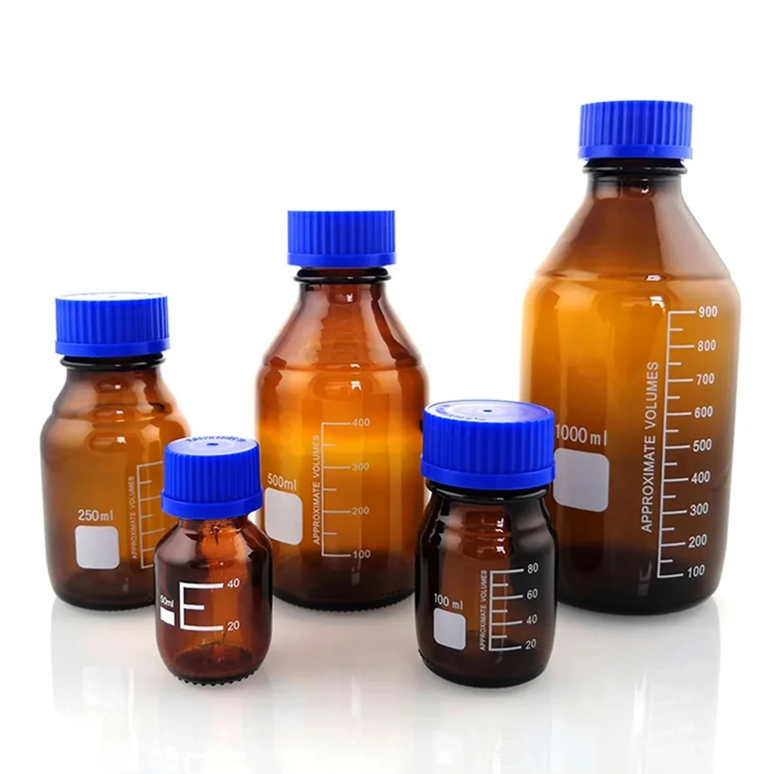 Labor Reagenzglasflasche für Reagenzien und Proben aus Glas mit Schraubverschluss für Labor, 50-1000 ml, 9er Pack (1000 ml Brown 1 Stück)