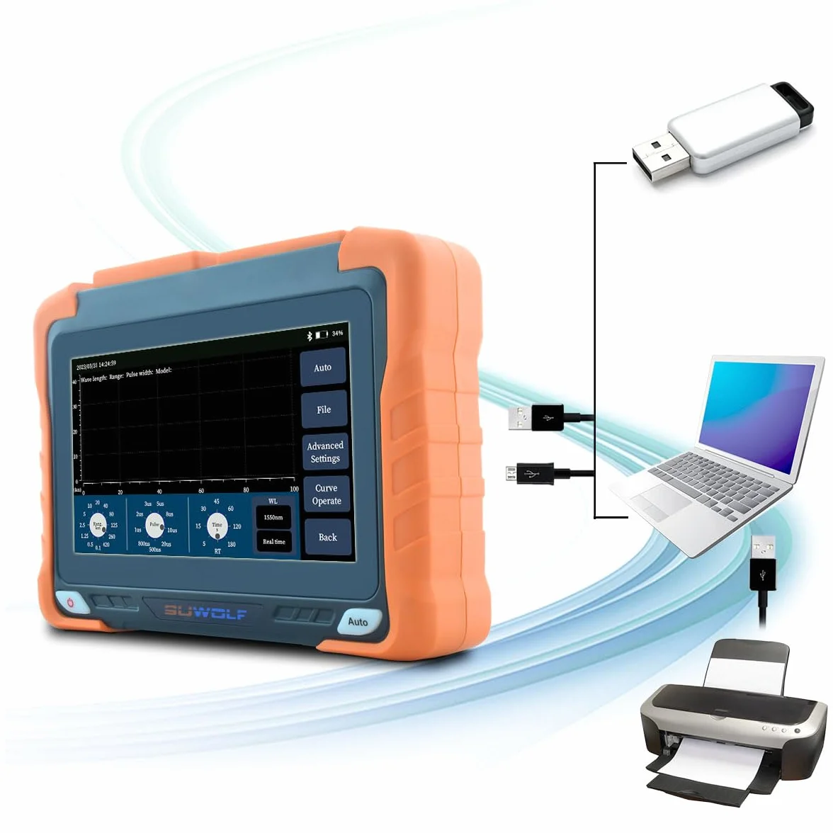 850/1300/1310/1550nm 26/28/35/33dB 4in1 OTDR +VFL+OPM+OLS SM&MM 7” Touchscreen 120Km Glasfaser Tester/LWL Tester/Optische Zeitbereichs-Reflektometer mit SC/FC/ST/LC UPC&APC (OTDR62F-SM1A)