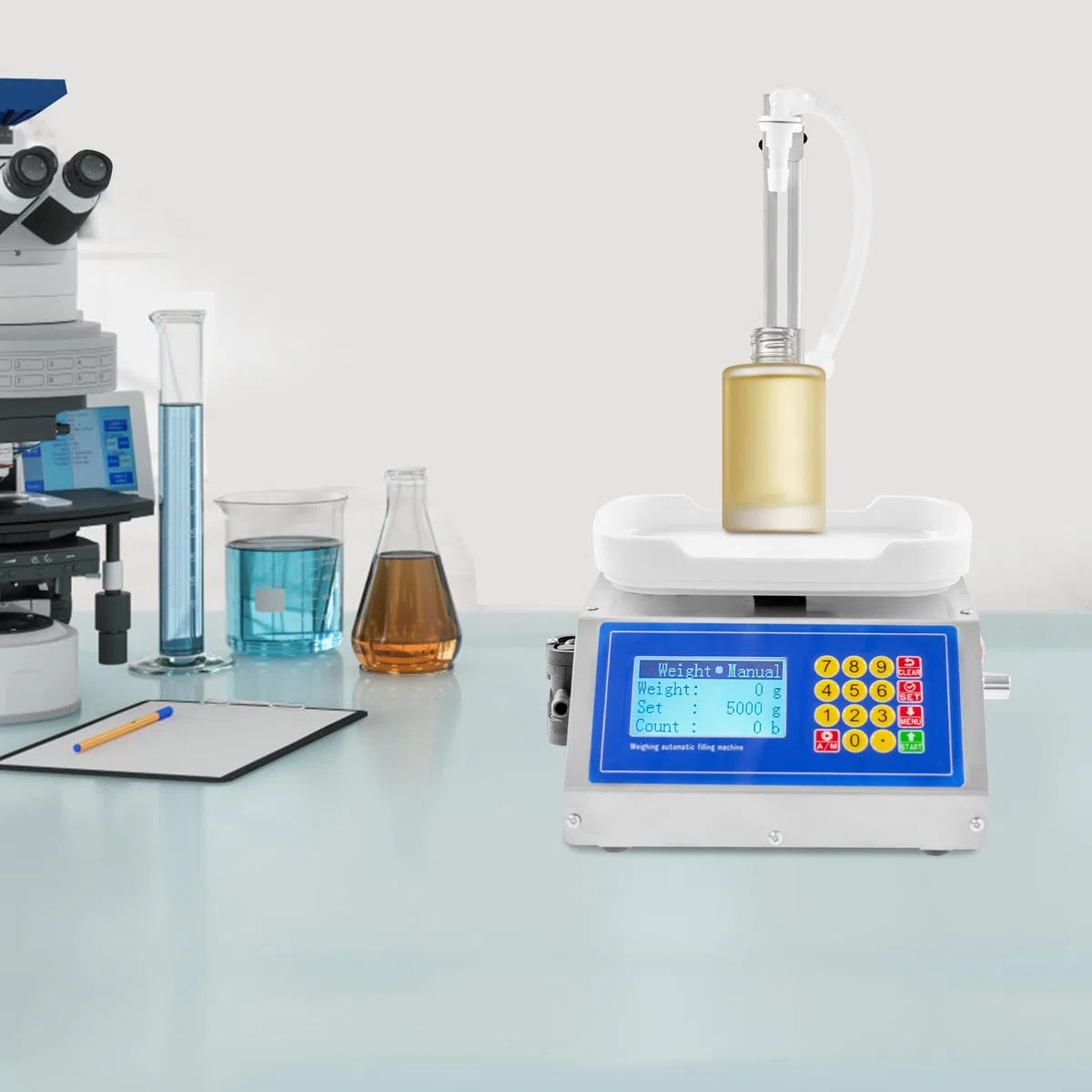 Quantitative Flüssigkeitsabfüllmaschine 30W Elektrische Abfüllanlage mit Membranpumpe, LCD Display, 8g-3kg Kapazität, für Getränke Spirituosen Sojasauce Essig Reagenzien