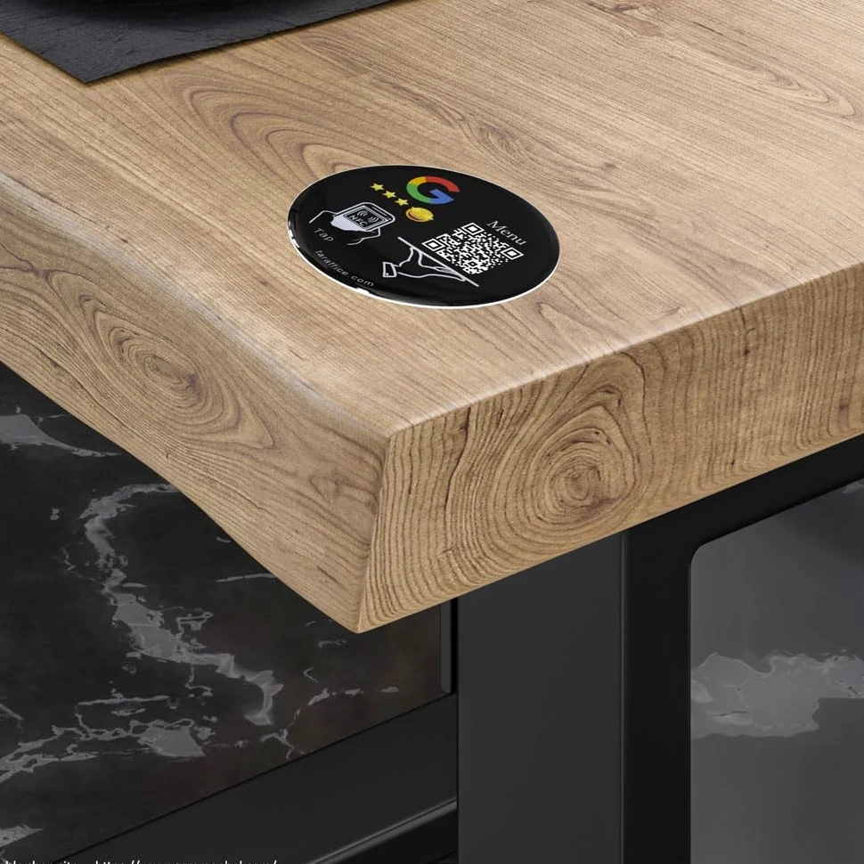 2in1 Hybrid-Restauranttisch-NFC-Platte, QR-Code-Menü + NFC-Epoxidharz Google-Rezension | Kompatibel mit iPhone und Android | Für Restaurants, Bars, Cafés, Fastfood (Schwarz, 20
