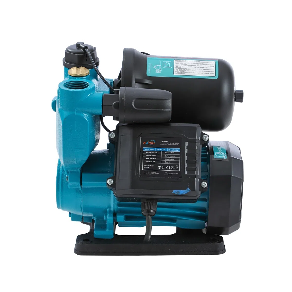KATSU Wasserpumpe Hauswasserwerk Gartenpumpe 370W, Automatische Druckregelung, selbstansaugend geeignet für Haus- und Gartenwasserhähne 151436