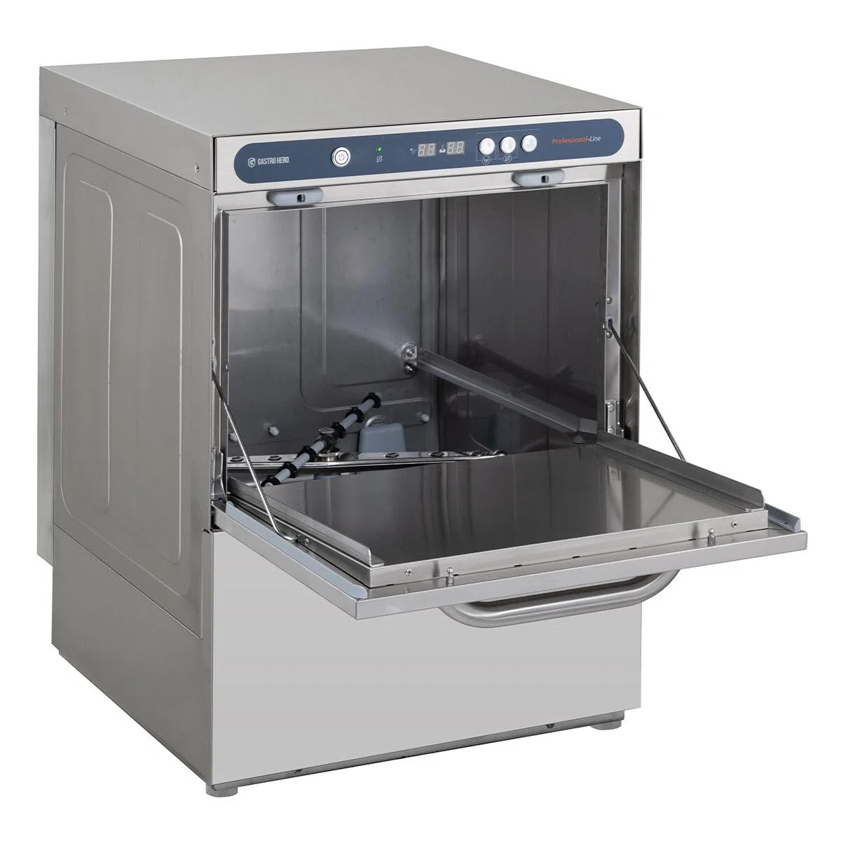 Geschirrspülmaschine PROFI-GSM50SL | Korbmaß 50×50 cm | Profi Geschirrspüler für Gastronomie | mit Reiniger- & Klarspüldosierer | Ablaufpumpe | 230 V | Edelstahl | Made in Europe