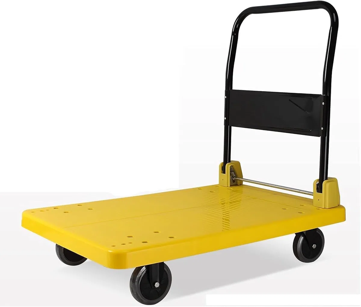 Plattformwagen, Schubkarre, zusammenklappbarer Plattformwagen, Kunststoffdeck und Metallgriff, Handwagen mit Rädern, zusammenklappbarer Schubwagen zum Bewegen von Gepäck