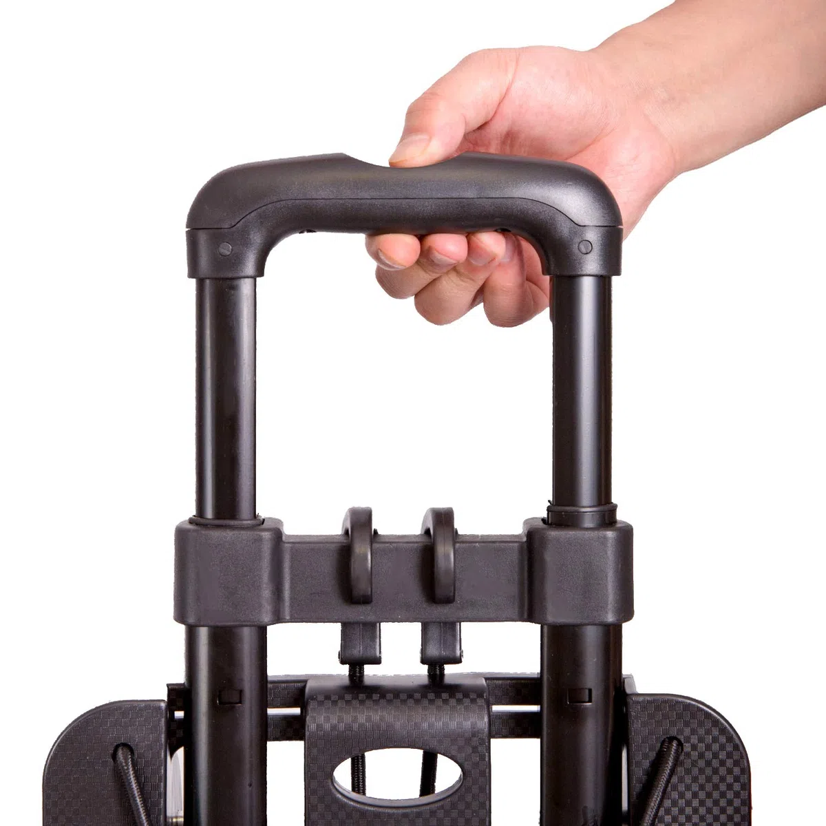 KINJOEK 25 kg faltbare Sackkarre, solide Konstruktion, Allzweckwagen für Gepäck mit 2 übergroßen Rädern, Bonus-Bungee-Seil, zusammenklappbar, leicht und kompakt, Gepäckwagen für Reisen, Schwarz