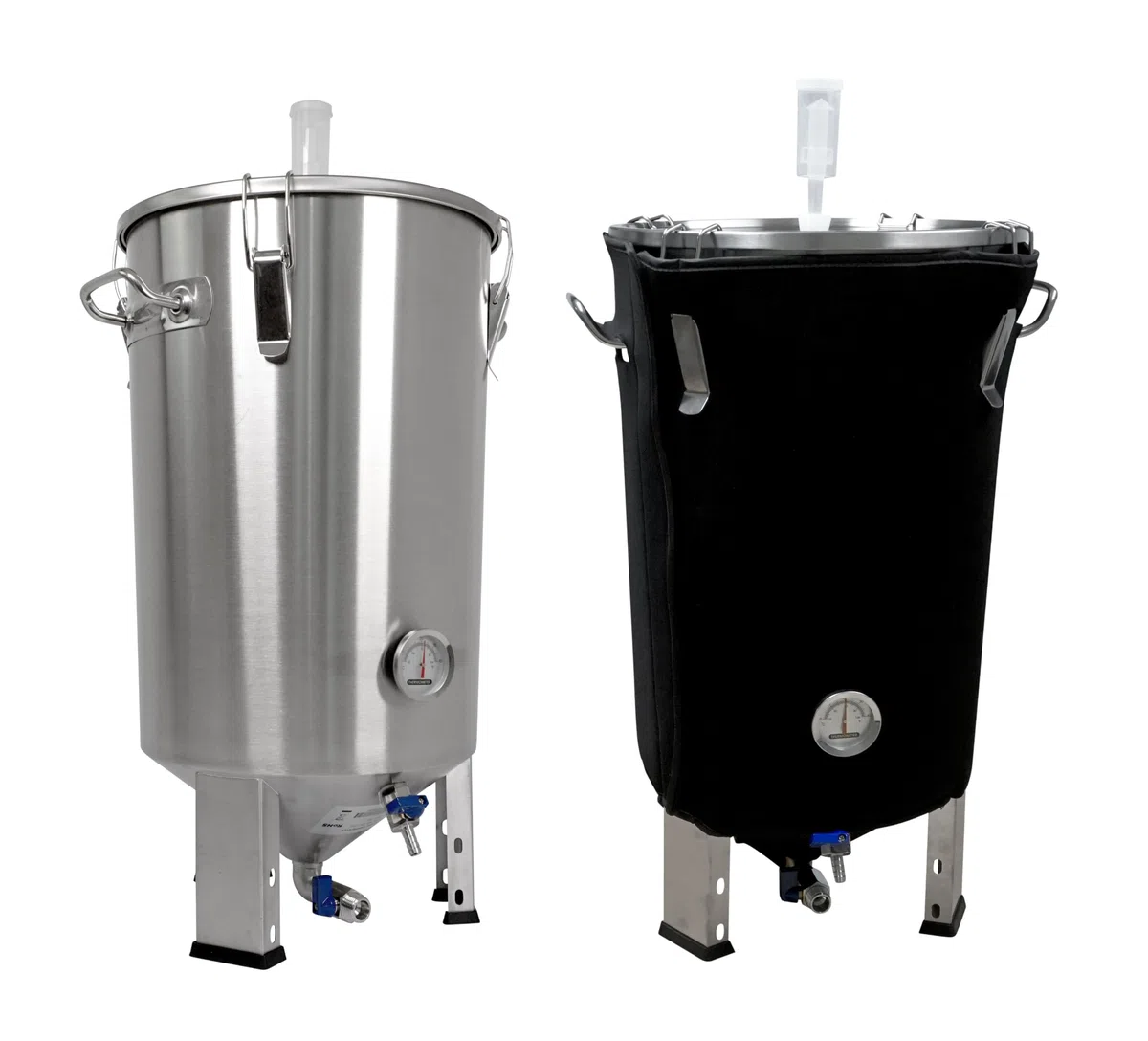Edelstahl Gärbehälter Gärtank Fermenter 30 L Restauslauf mit Isoliermantel | konisch mit Boden-Restauslauf, Innen-Thermometer, luftdicht verschließbarer Spanndeckel Saft-Fermentation