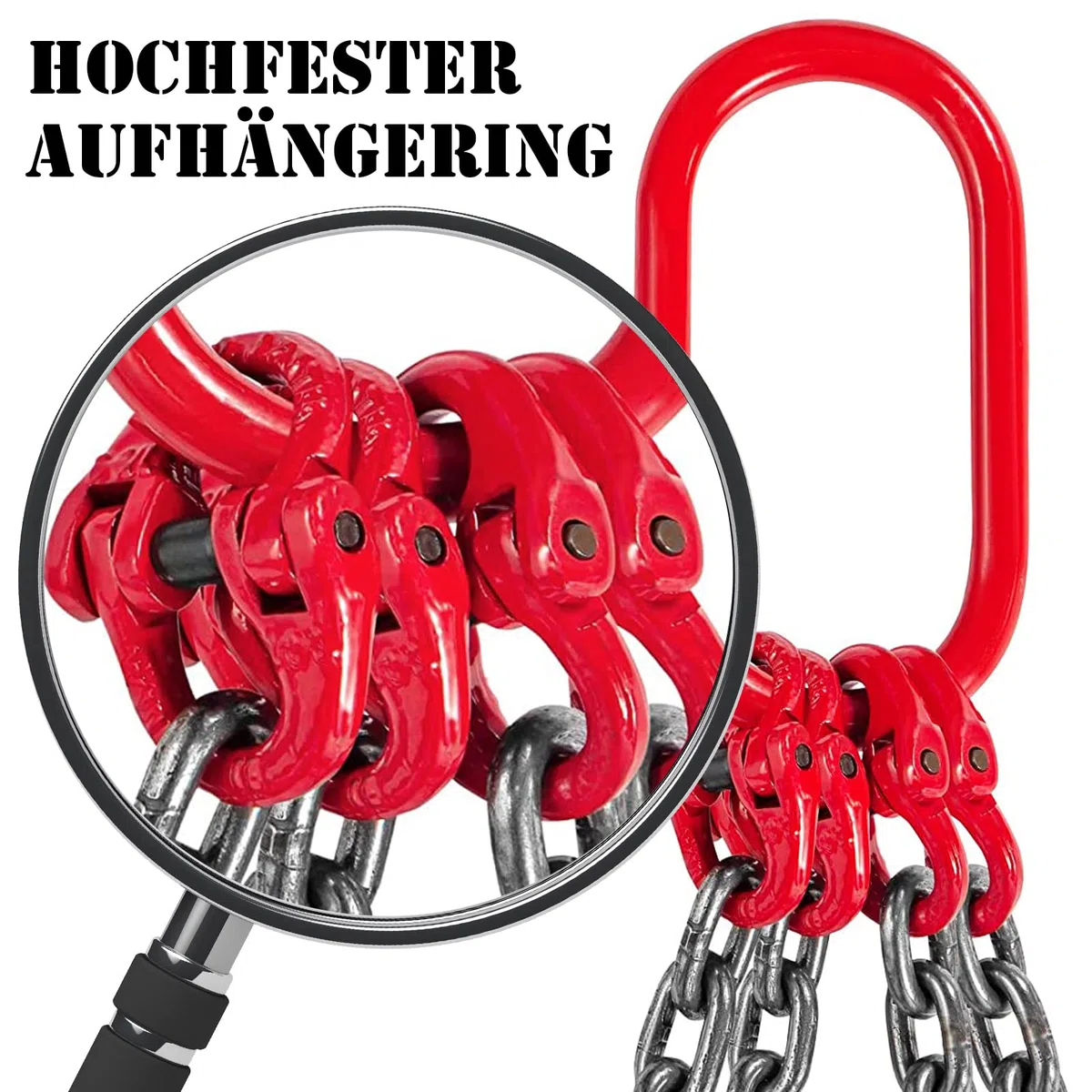 G80 Hebegurt Kettengehänge 2m 6T, 4 Strang 8mm Anschlagketten Rückekette Krankette hohe Festigkeit Transportieren von Lasten Krangehänge