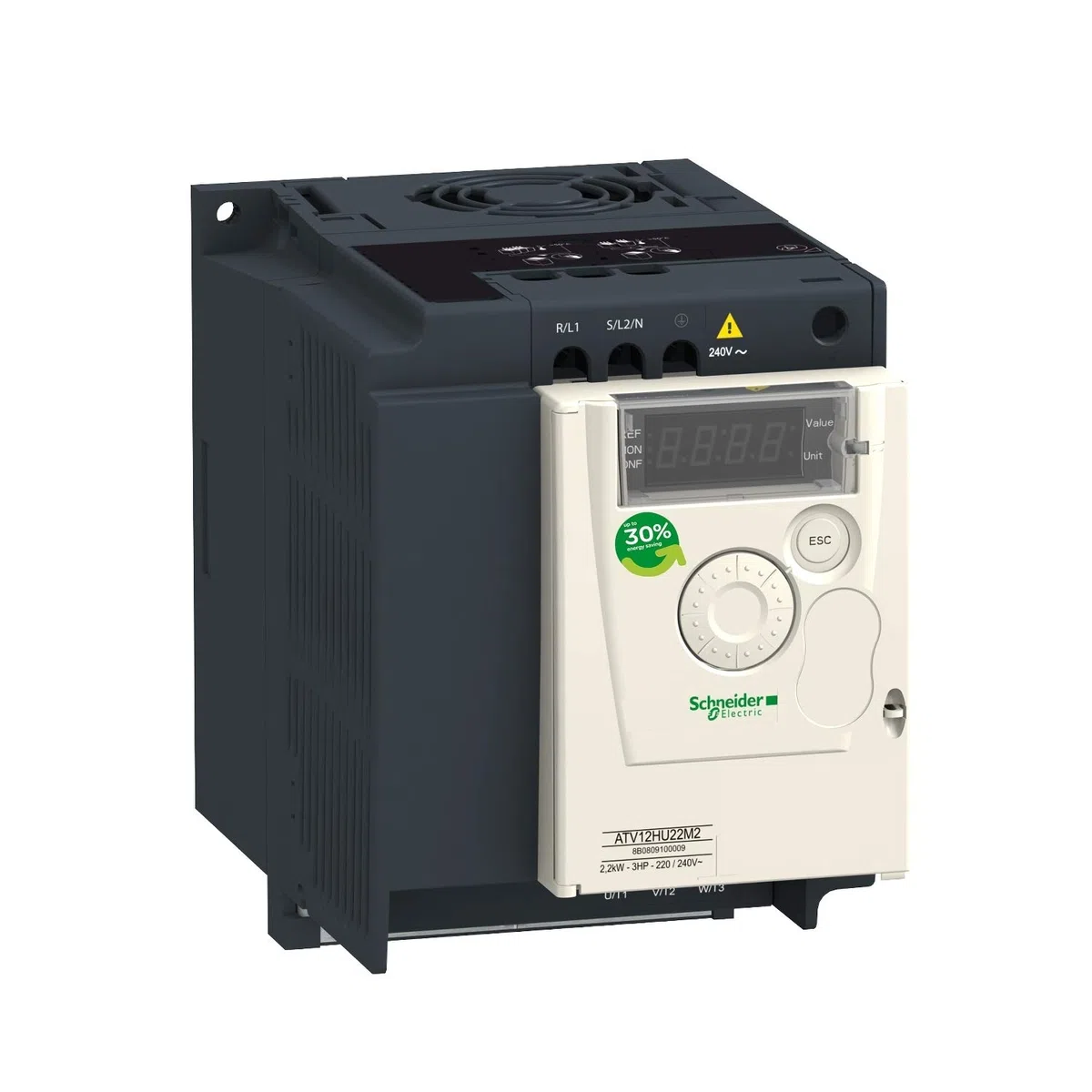 Schneider Electric Frequenzumrichter ATV12 mit Kühlkörper, 2,2kW, 3HP, 200-240V, 1-phasig, IP20, Artikelnummer ATV12HU22M2