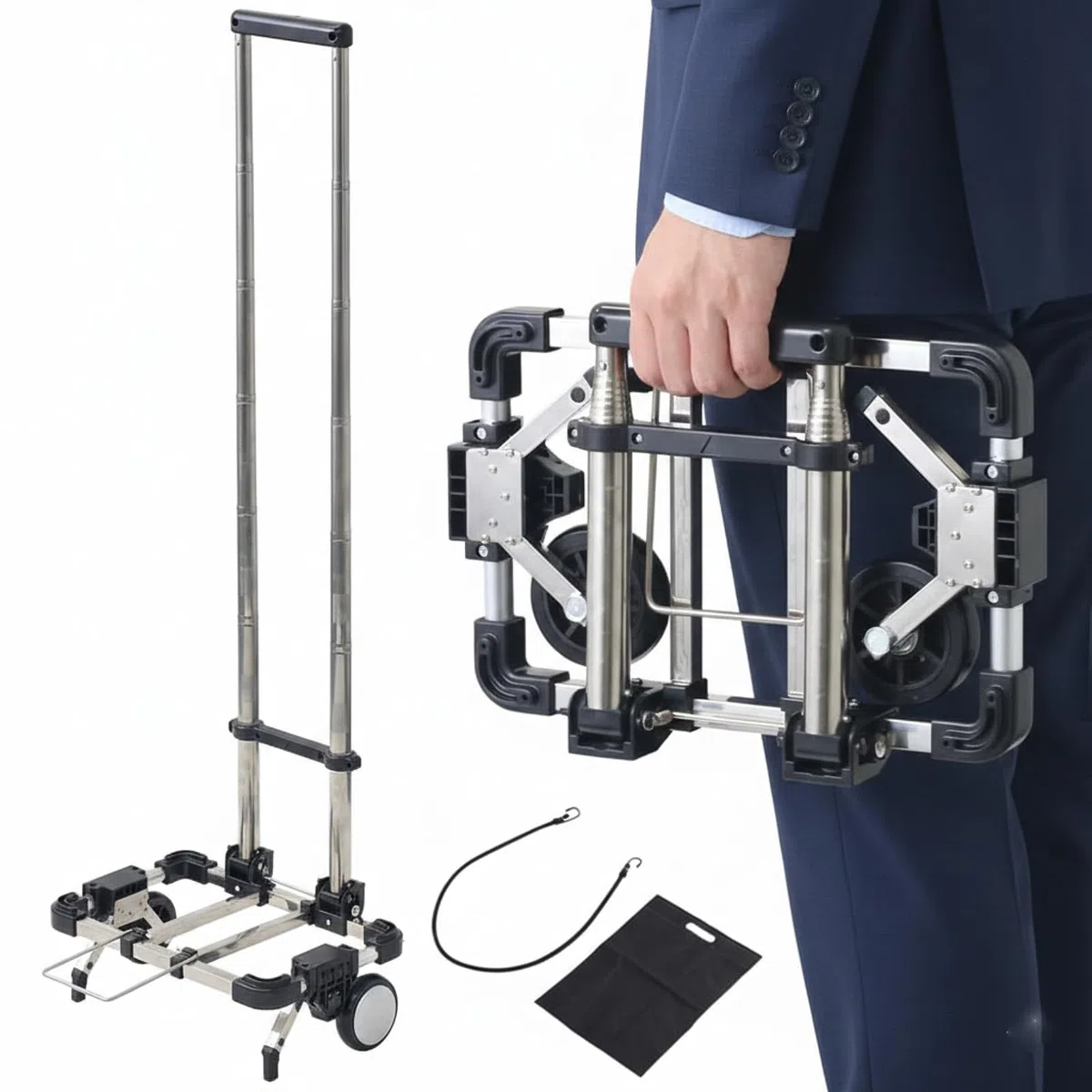 Japard Gepäckwagen mit 2 Rädern, faltbar, Geldbörsen-Trolley, tragbarer Reisewagen, kompakt, für Flugreisen, belastbar, 25 kg, kleinster faltbarer Tragewagen, geringes Gewicht