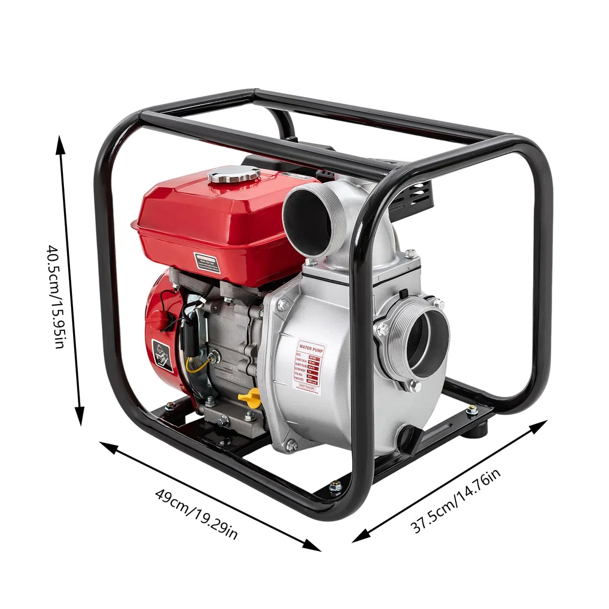 7.5PS Benzin-Wasserpumpe Gartenpumpe,35000l/h und 30m Förderhöhe&8m Ansaughöhe, 3 Zoll Anschluss,Schmutzwasserpumpe mit 4-Takt-Motor,Seilzugstart, Metallfuß, inkl.7.5m Wasserleitung,Saugkorb
