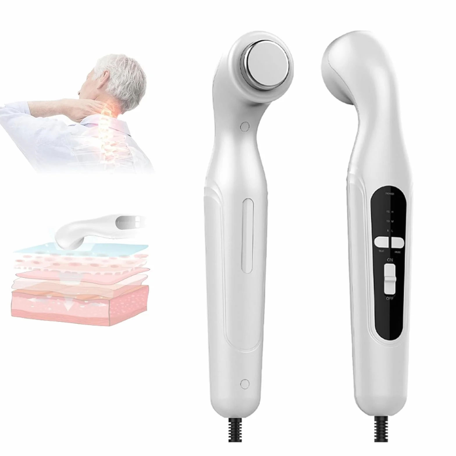Ultraschall-TherapiegeräT Tragbar, Ultraschall Handgerät Schallwellengerät für Schmerztherapie und Arthrose, 42 °C,3-Gang,U-ltraschall Massagegerät für Muskel- &Rückenschmerzen (white)