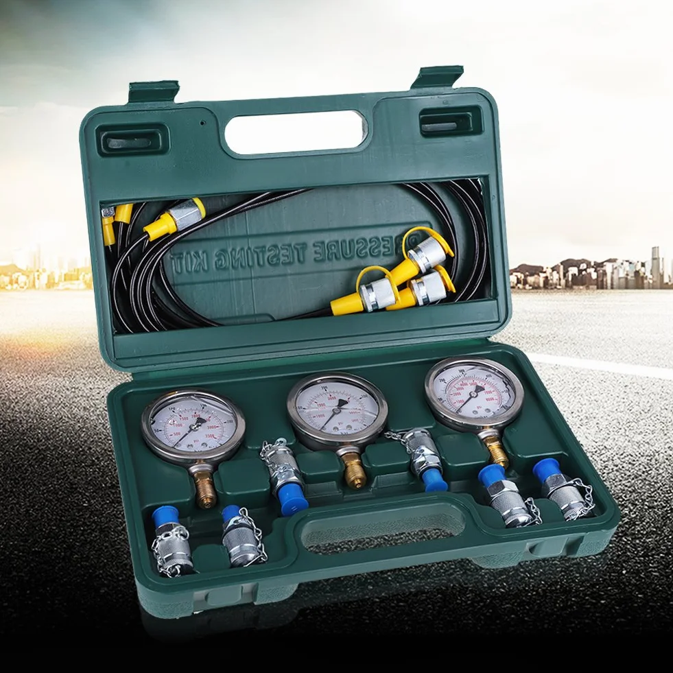Hydraulik Manometer Kit, Bagger-Teile Hydraulisches Prüfgerät-Drucktest-Kit mit Schlauchkupplung und Messgerät für Bagger-Baumaschinen