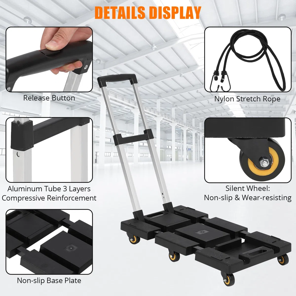 GarveeTech Sackkarre klappbar 100kg Aluminium Transportwagen kompakt | Kunststoff-Basis; Leichtgewicht; Umzug & Reise; Haushalt; Lager; Platzsparend; Räder; Ergonomisch; Stabil; Vielseitig