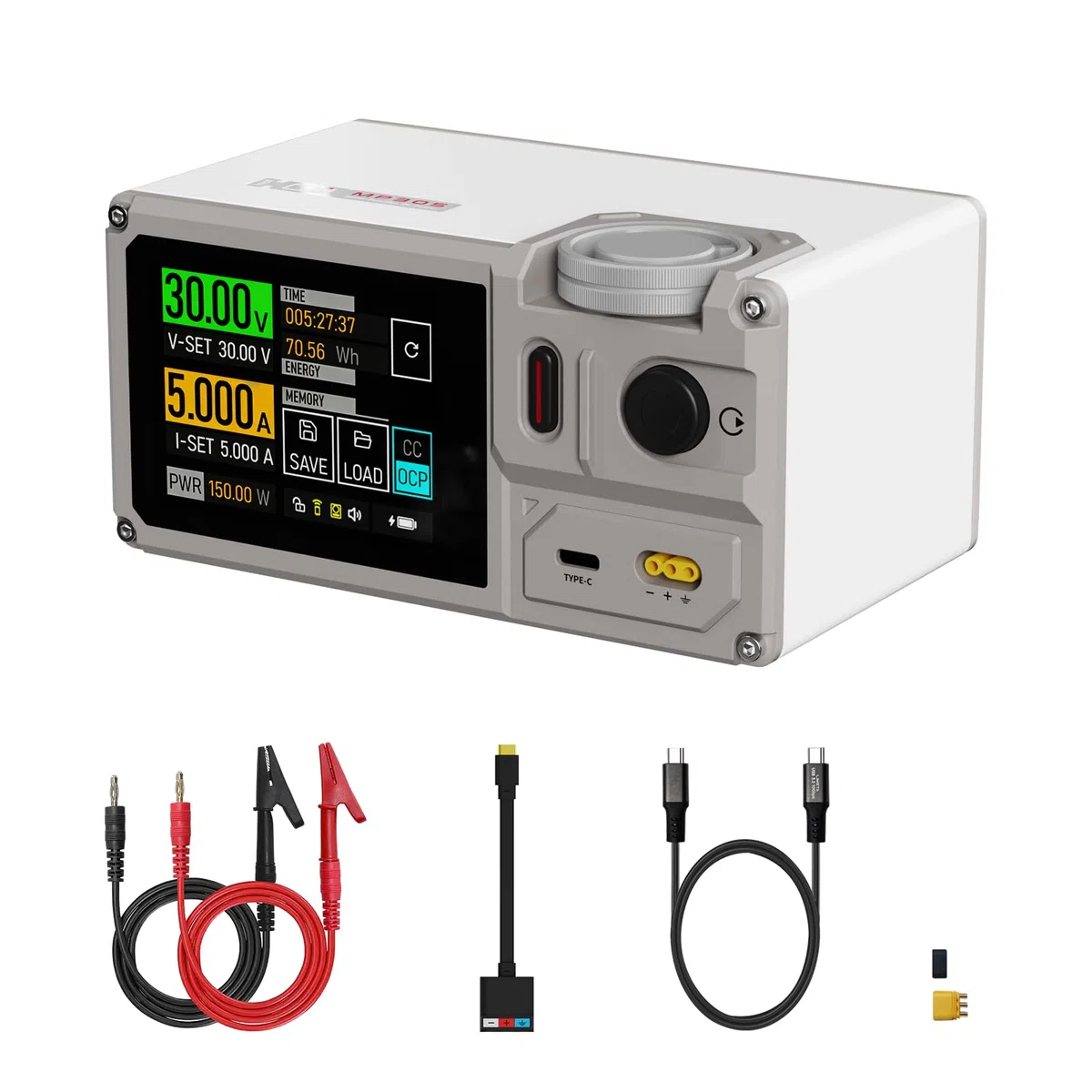 ISDT MP305B Programmierbares Labornetzteil 0–30 V / 0–5 A, 150 W, lineares DC-Netzgerät mit 2,8-Zoll-Touchscreen, USB-C PD 140 W, integriertem Akku und 10 Speichergruppen