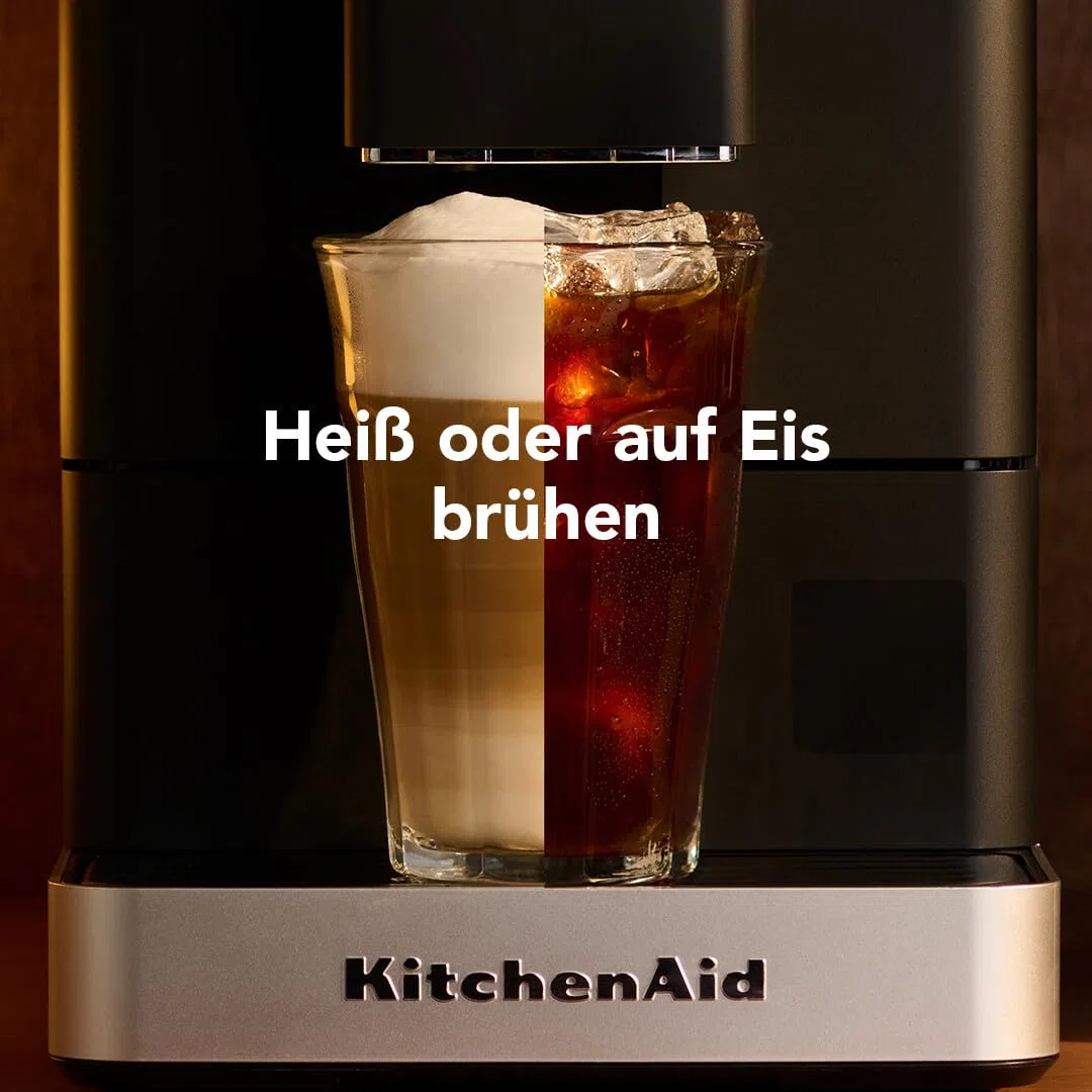 KitchenAid KF2 Kaffeevollautomat 5KES8452 mit Iced Coffee-Funktion, IntelliGrind-Mahlwerk, Panarello-Dampfdüse, LED-Display, 15-18 Bar, Matt Schwarz | Iced Coffee-Funktion, IntelliGrind-Mahlwerk, Panarello-Dampfdüse, LED-Display, 15-18 Bar