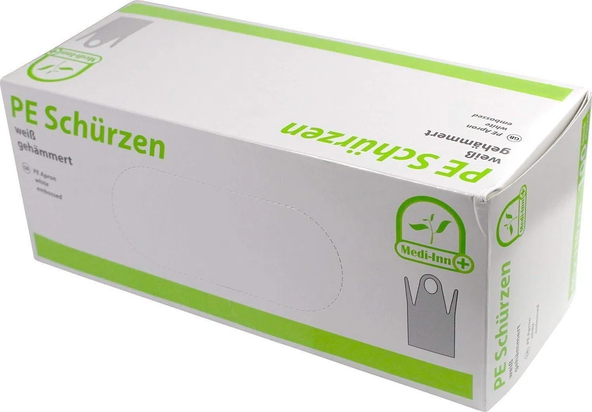 Medi-Inn PE-Schürzen weiß gehämmert in praktischer Spenderbox (80 x 140cm, 800 Stück)