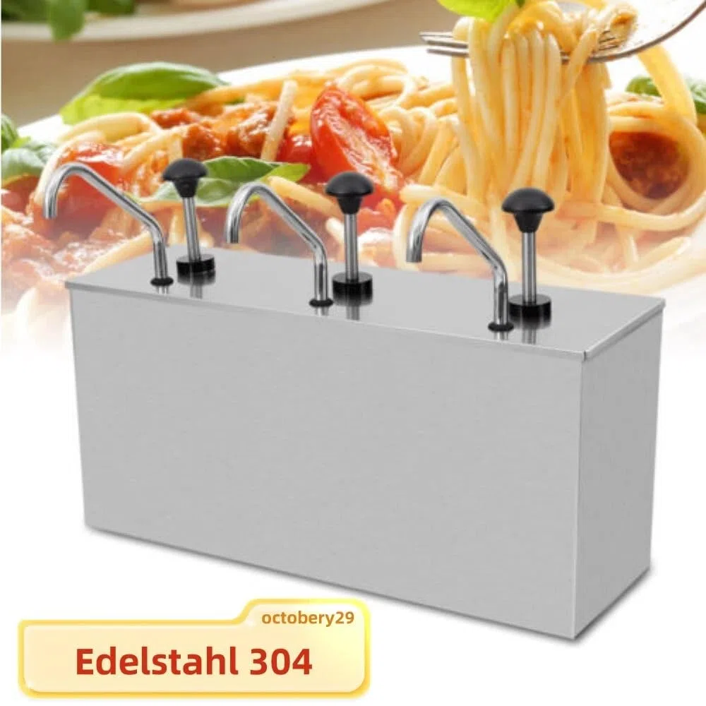 3x4 Liter Edelstahl Pump Saucenspender Soßenpumpenspender, Edelstahl Soßenspender Ketchup Spender Senf Behälter, Salatdressings Mayonaise Sauciere Dispenser, für Küchen, Hotel, Restaurant