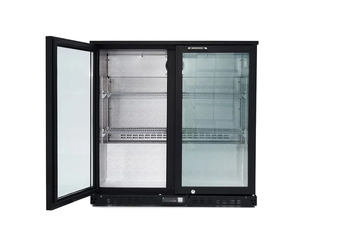GastroHero Barkühlschrank ECO 208 mit Klapptüren schwarz | Gastronomiebedarf