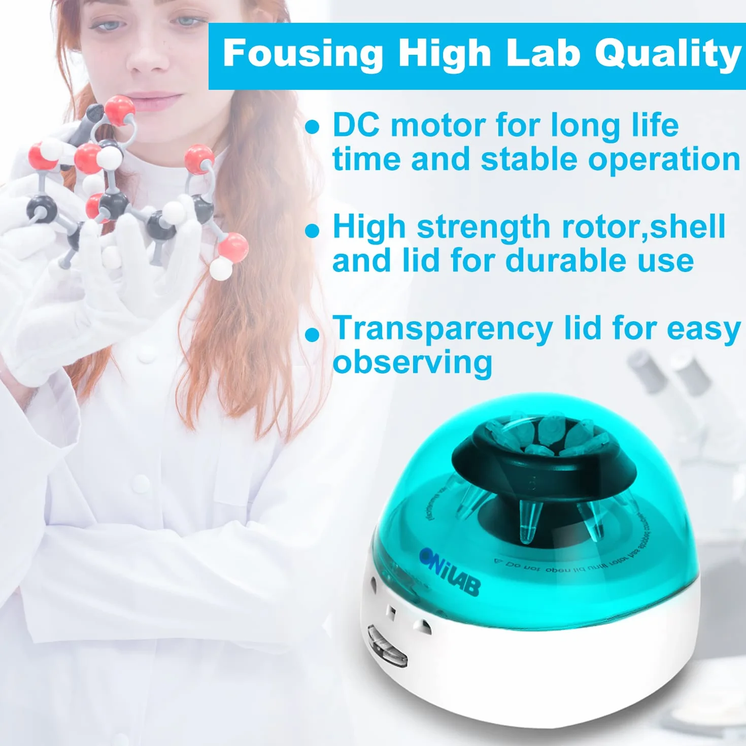 ONiLAB 's Scientific Mini Zentrifuge 7000RPM, 2680 x g RCF, Laborzentrifuge mit 2 Rotoren für 8 x 0,2/0,5/1,5/2,0 ml und 0,2 ml x 32 PCR Streifen, geräuscharm, ≤ 45 dB, 10-240 V, grüner Deckel