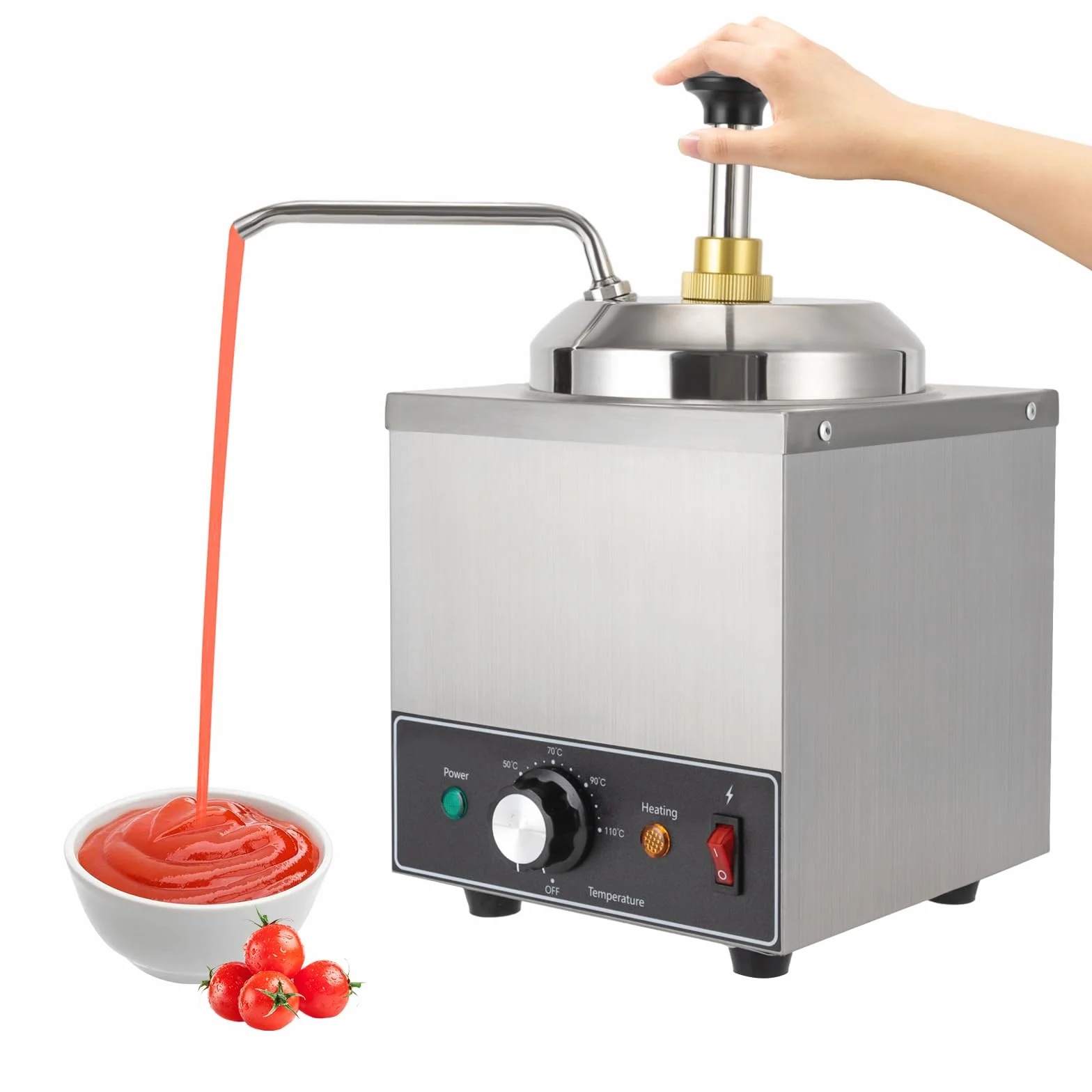 Edelstahl Saucenspender, 2 Liter Elektrisch Soßenspender Pumpe mit Einstellbare Temperatur, 650W Schokoladenspender Gewürzspender für Buffet Restaurant Catering