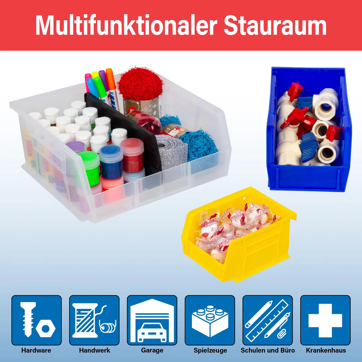 Akro-Mils Stapelbare Kunststoff-Eimer, 45,7 x 40,5 x 28 cm, 3 Stück, 30270