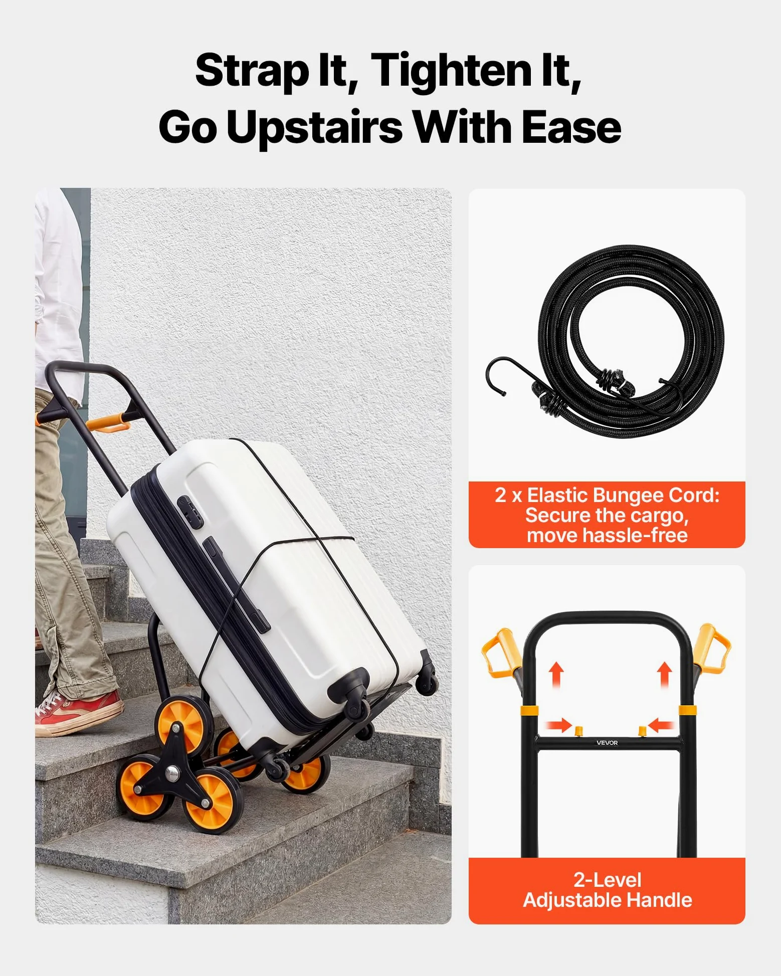 VEVOR Treppensackkarre klappbar, Sackkarre 200 kg Tragkraft, Treppensteiger mit 6 Rädern & 2 Spanngurten, Transportkarre, Treppenkarre, Stapelkarre, ideal für Haushalt, Einkauf & Lager