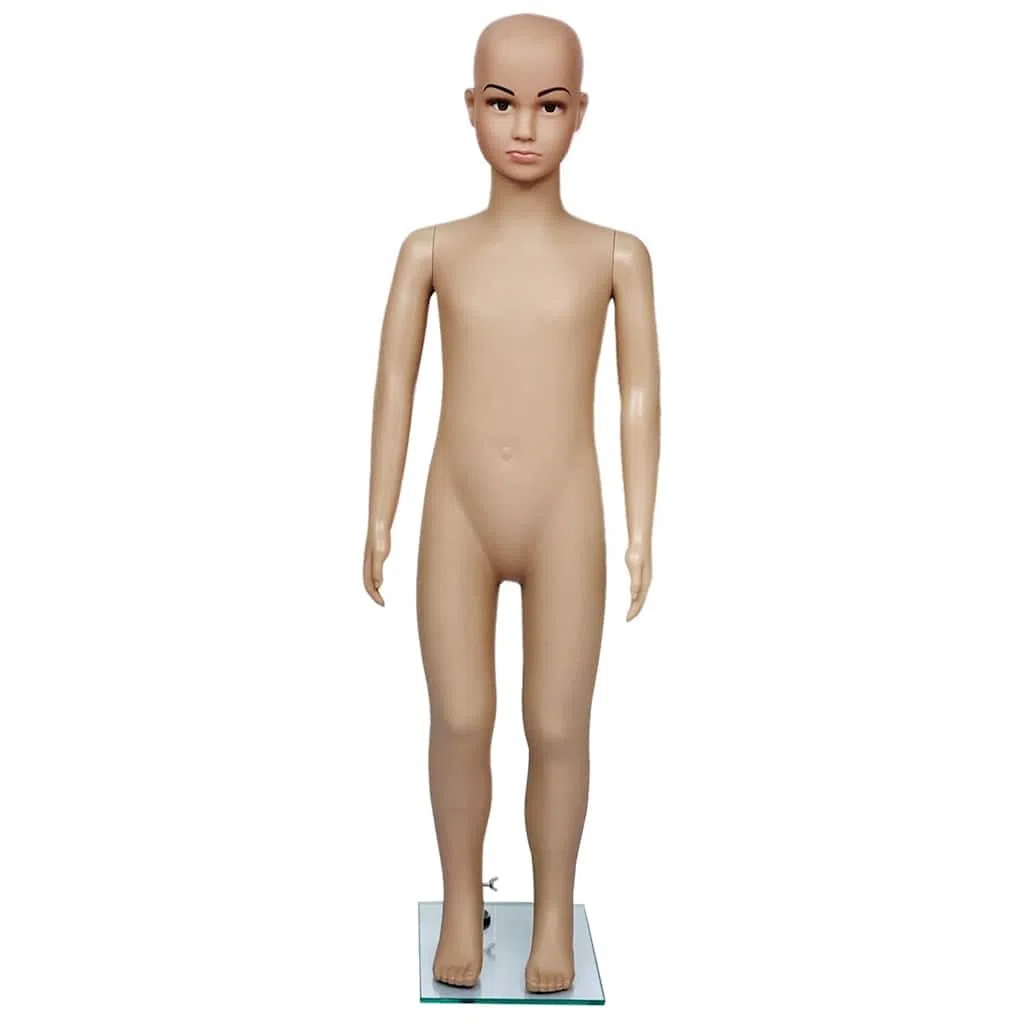 Schaufensterpuppe Kind 110 cm Ganzkörper Kinder-Mannequin beige für Mode Präsentation Kleidung Kinderbekleidung mit Glasplatte