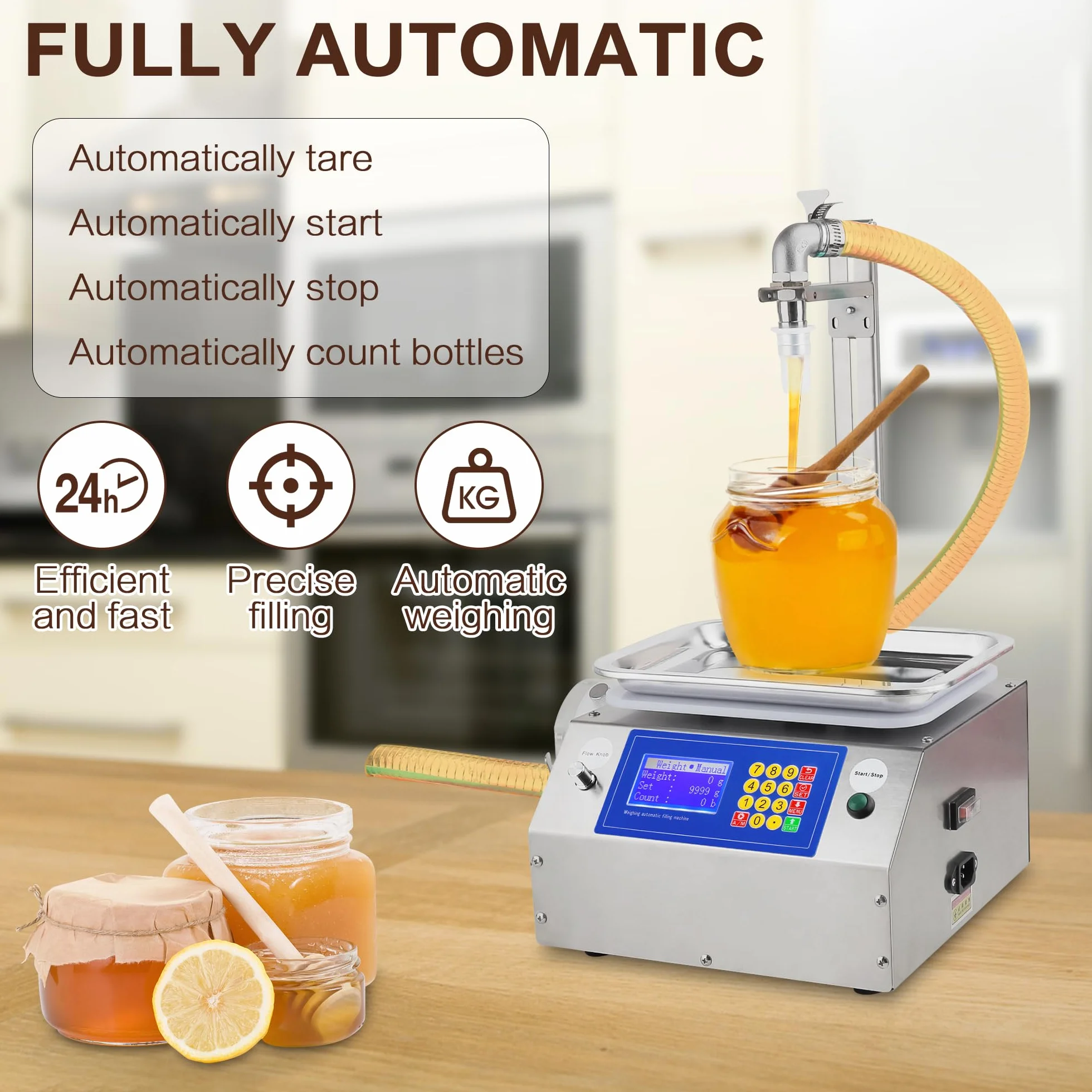 Effiziente Flüssigkeitsfüllmaschine, 20-10000-ml-Flaschenfüllmaschine, Schlauchpumpen-Wiegefüllmaschine für viskose Flüssigkeiten mit Honigmarmelade