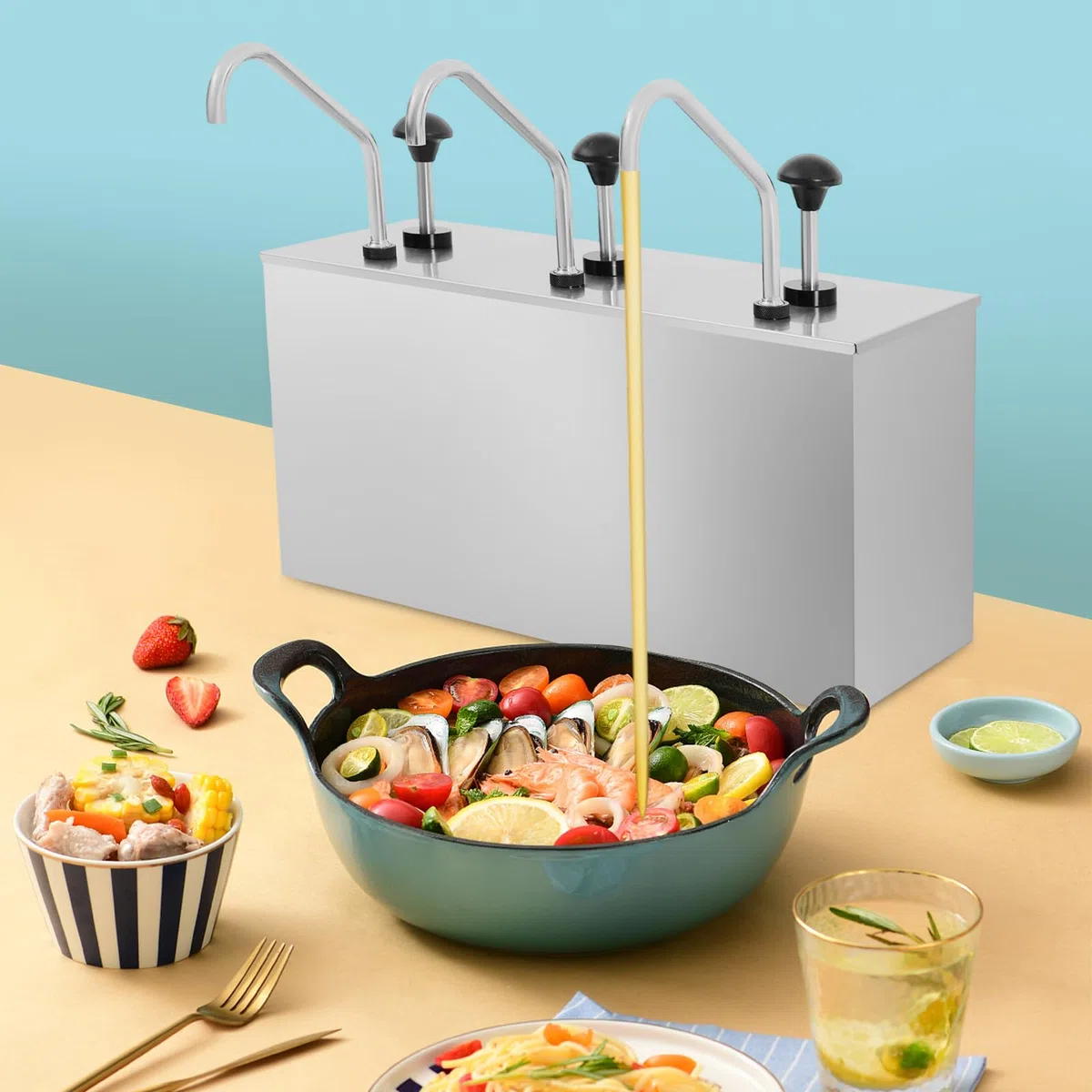 4L * 3 Saucenspender Edelstahl Soßenspender, Pump Dispenser, Hotpot Pumper Sauciere, für Ketchup Mayonaise Senf
