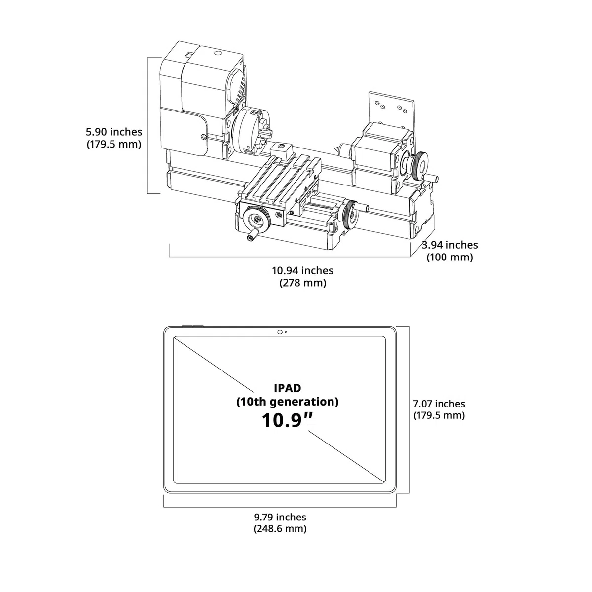 Universelle Mini Metalldrehmaschine, 36W Drehmaschine motorisierte Metallbearbeitung, DIY, CNC-Werkzeug, Holzbearbeitung für Bildung, Modellbau, W10003M, AC100 V ~ 240 V, 20.000 U/min