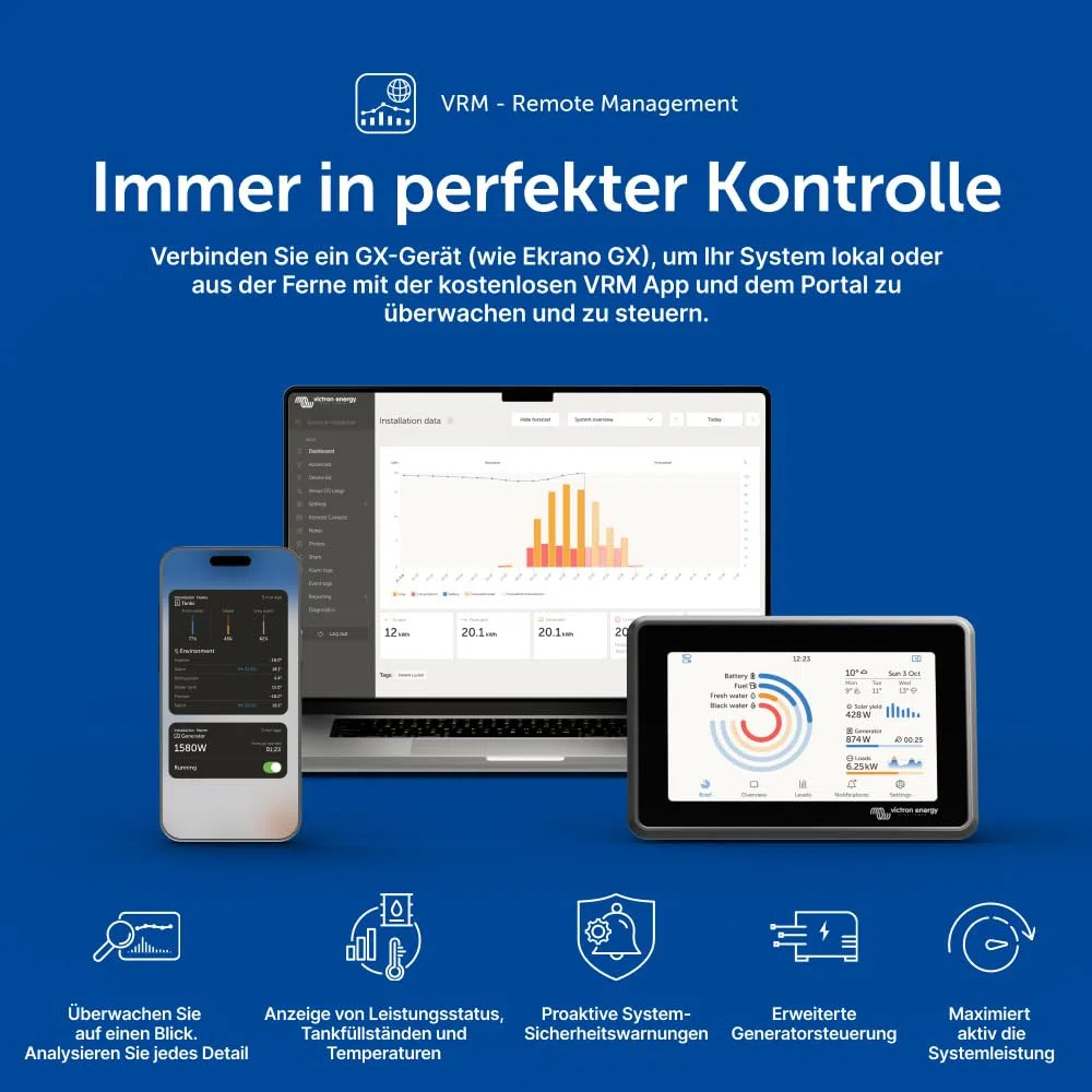 Victron Energy MultiPlus Compact 12/1600/70-16 Wechselrichter-Ladegerät – 1600VA Ausgang, 70A Batterieladung, 230V VE.Bus, Effizientes Design für Solar- und Mobilanwendungen