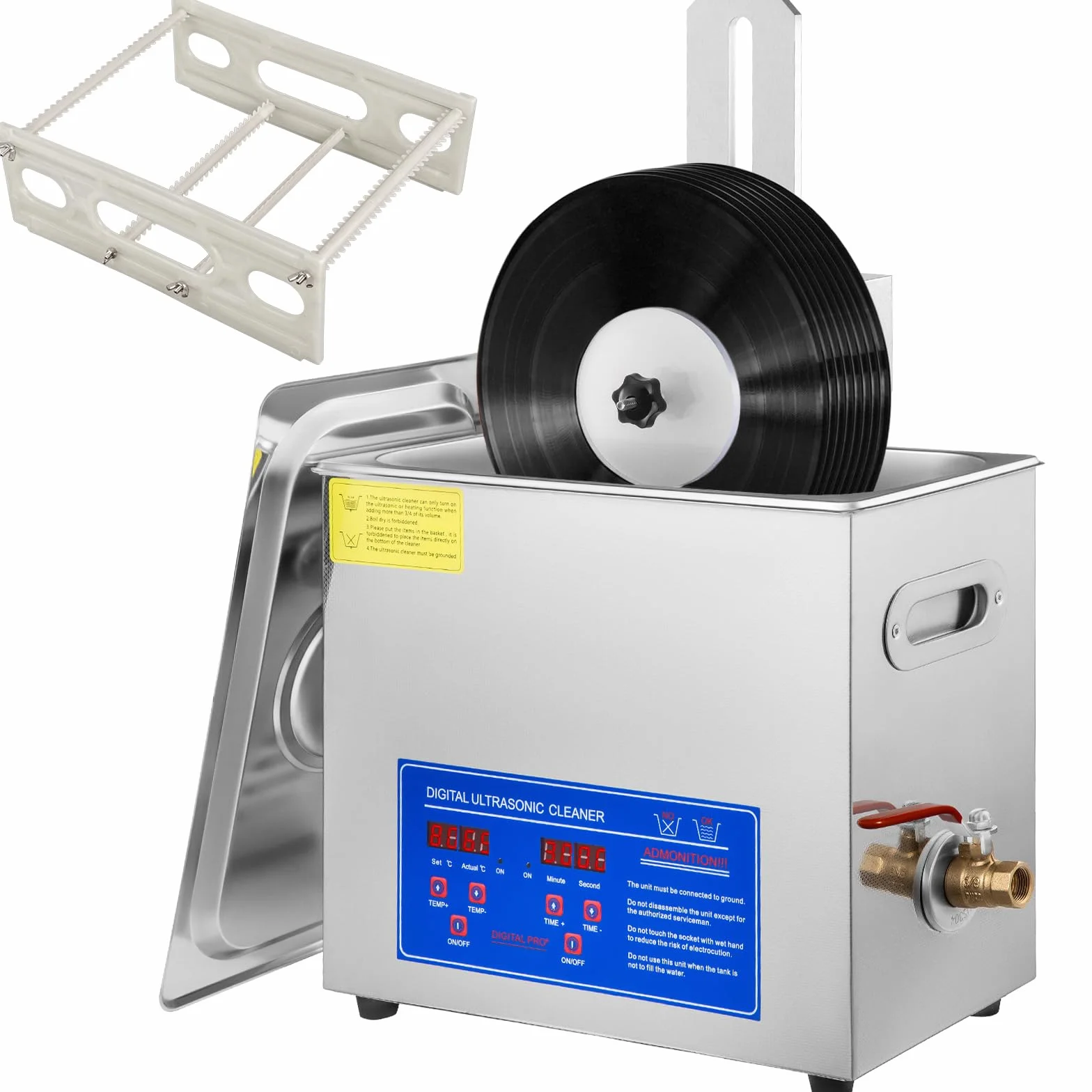 VEVOR Ultraschallreiniger 395 x 25 x 325 mm Ultraschallreiniger für Vinyl 6 L Vinyl Ultraschallreinigungsmaschine 8 Scheiben 180W Schallplatten-Reiniger, Wäscheständer für Zuhause